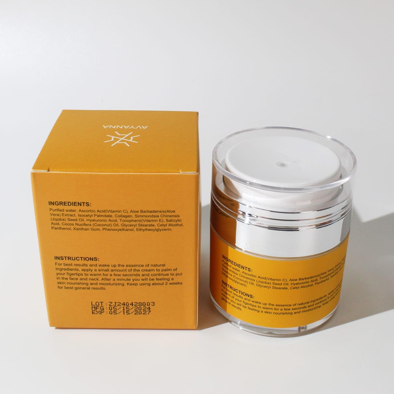 AVYANNA 10% Vitamin C Face Cream for Brightening & Anti-Aging - Collagen Boosting Serum with Ascorbic Acid to Fight Free Radicals & Reveal Youthful Skin - Perfect for Daily Skincare Routine & Dark Spot Treatment