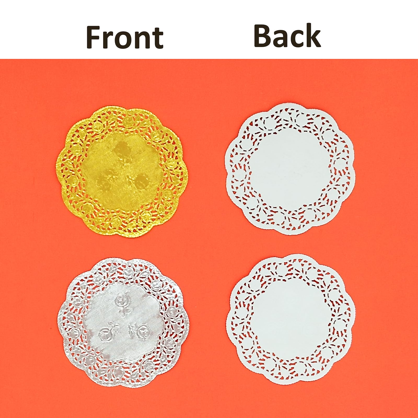 50 Pack 3.5 Inch Gold Lace Paper Doilies - Elegant Disposable Round Placemats for Cake, Dessert, Wedding & Birthday Party Decorations - Perfect for Table Settings, Craft Projects and Special Occasions