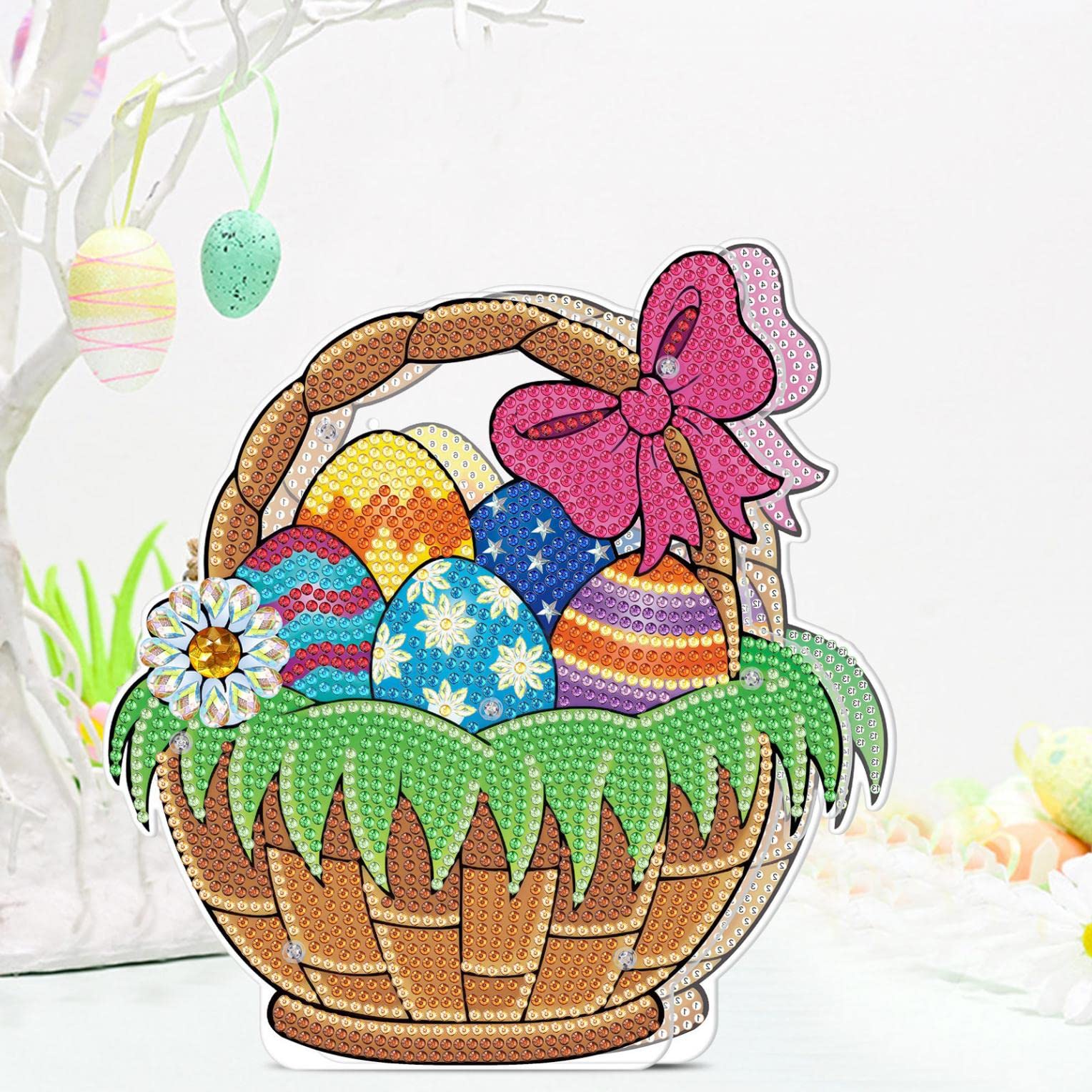 5D DIY Easter Diamond Painting Kits for Adults - Rabbit Egg Art with LED Lights - Home Wall Decor, Easter Party Supplies & Holiday Gift Ideas