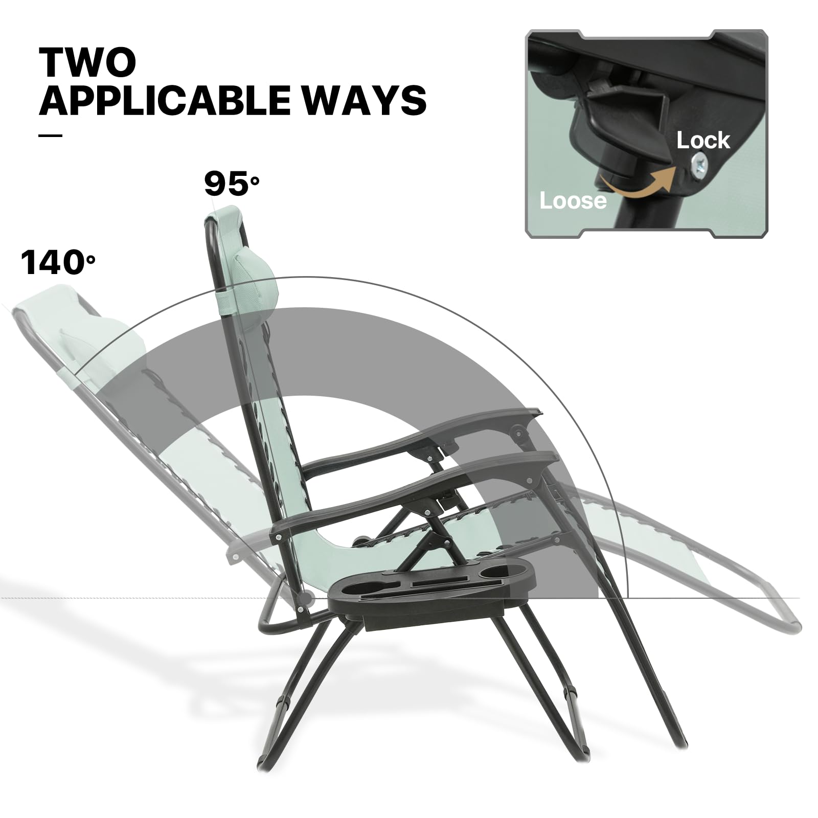 MoNiBloom Zero Gravity Recliner Chairs Set of 2 - Outdoor Folding Patio Lounge Chairs for Backyard, Poolside & Beach - Comfortable Lawn Chairs for Adults with Cup Holder - Sage Green - Perfect for Relaxing, Sunbathing and Outdoor Leisure