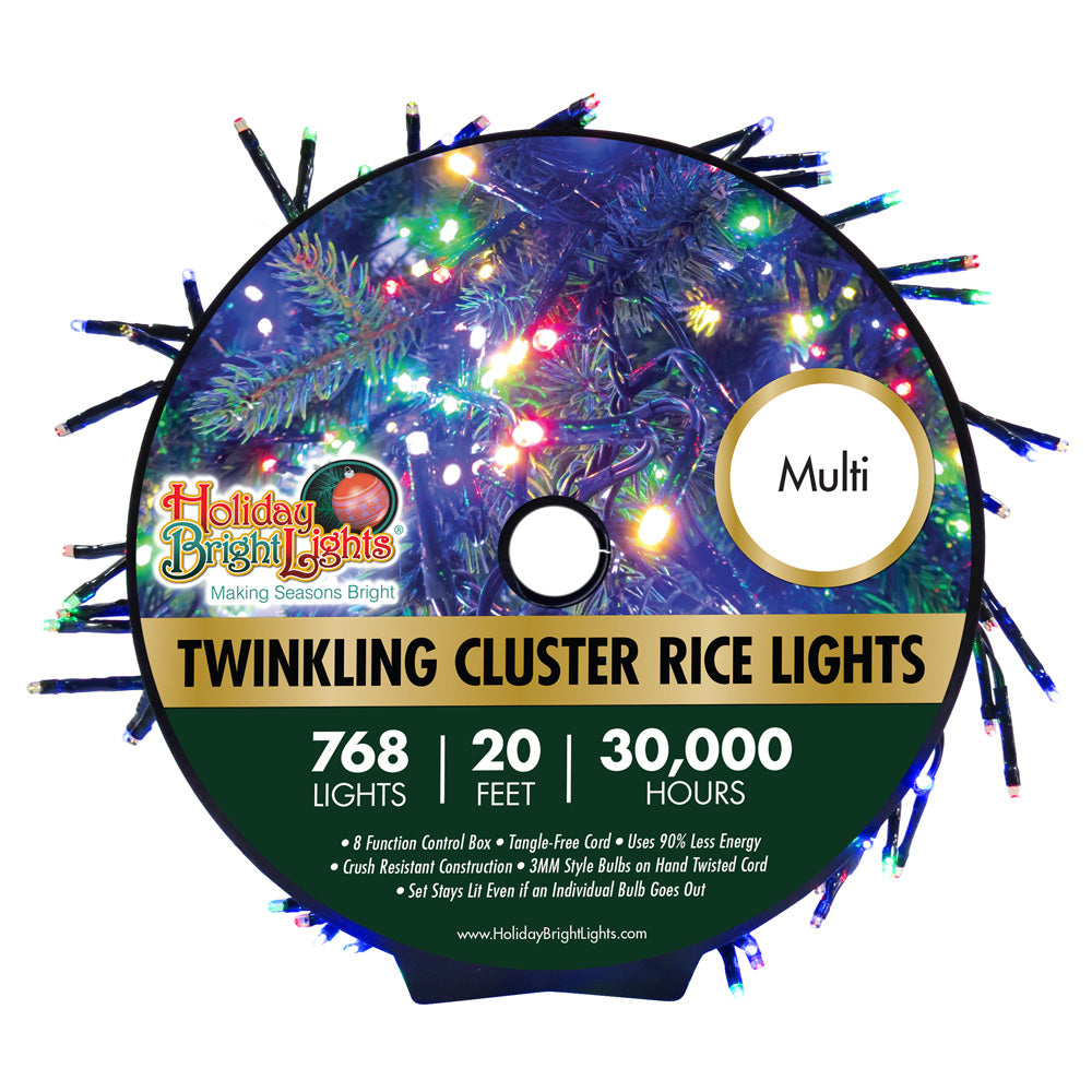 768 LED Twinkling Cluster Rice Christmas Lights on a Reel - Warm White Fairy String Lights for Indoor/Outdoor Holiday Decorations, Christmas Tree, Wedding, Party & Garden Lighting