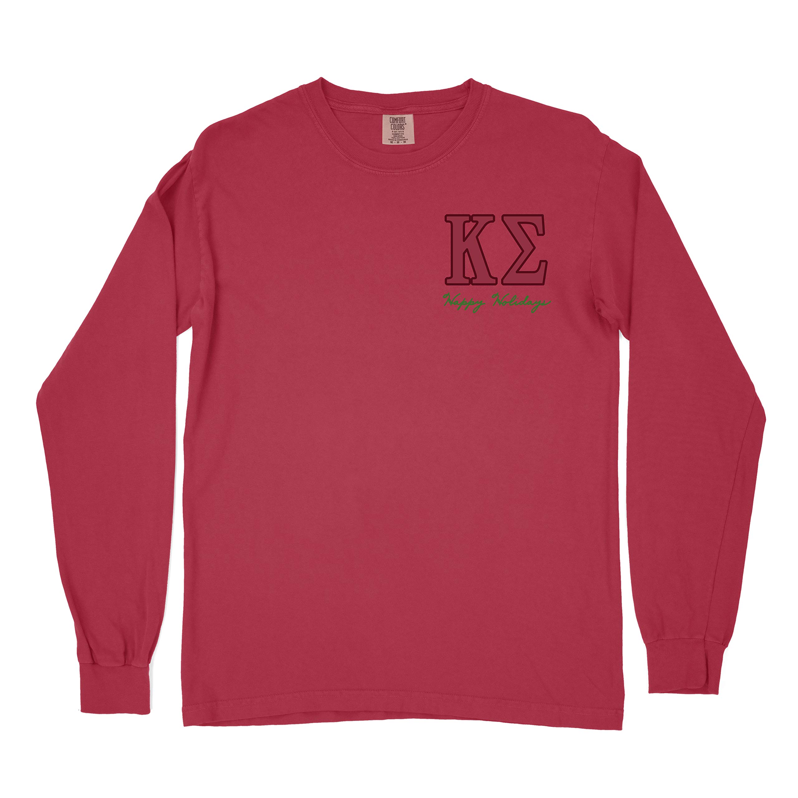 Kappa Sigma Fraternity Happy Holidays Comfort Colors Long Sleeve Shirt - Soft Cotton Crewneck Pullover for Greek Life, College Events & Christmas Celebrations
