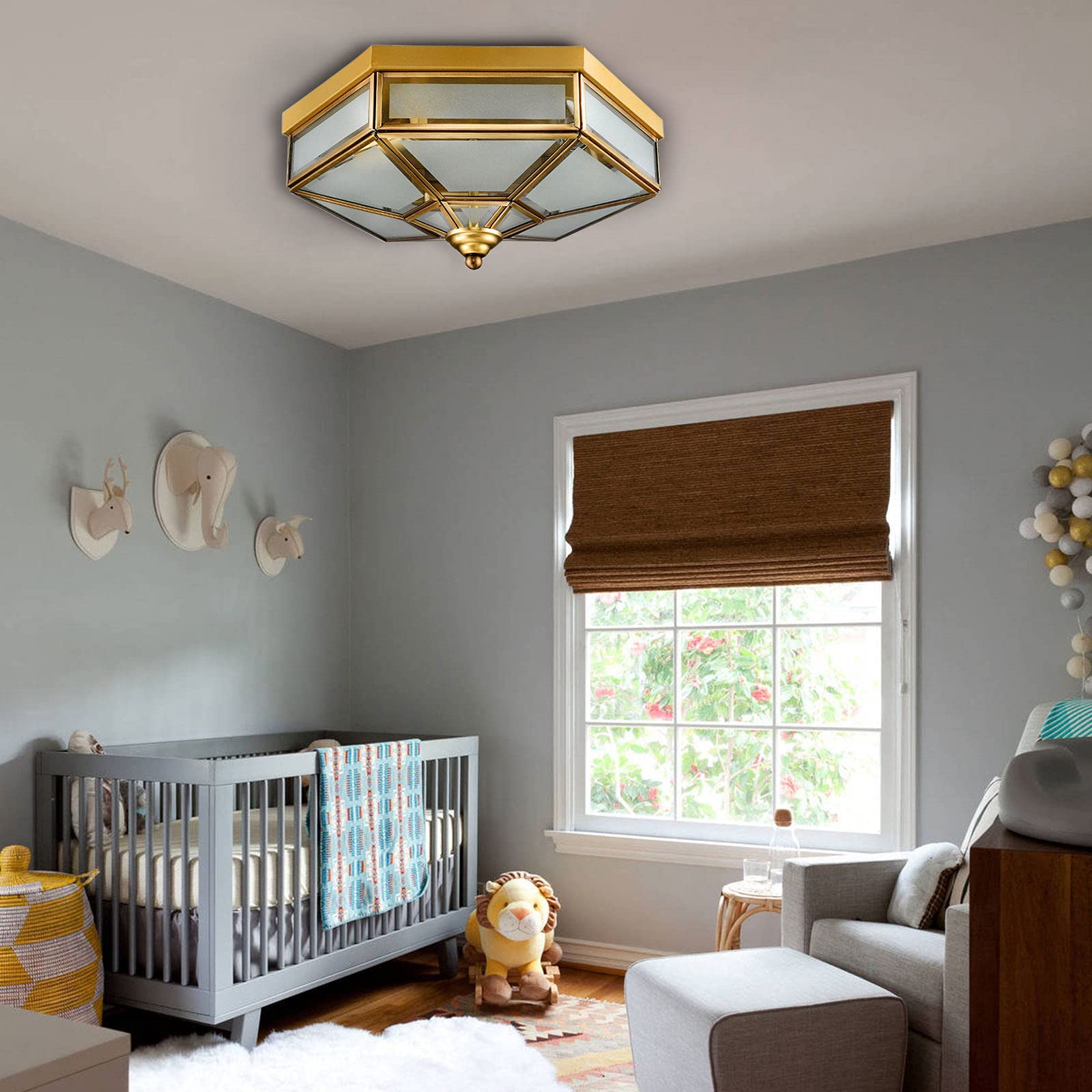 Tiffany Style Semi Flush Mount Ceiling Light Fixture - 17 Inch 4-Light Handmade Stained Glass Shade, Dome Island Boho Design - Perfect for Hallway, Entryway, Bathroom, Bedroom & Living Room Lighting