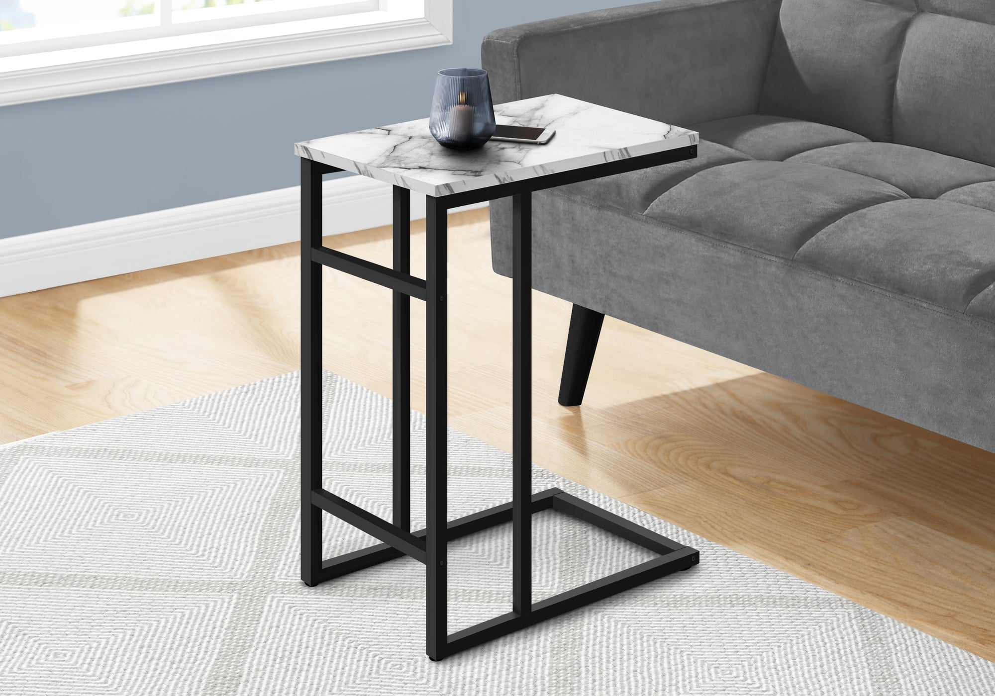 24H Modern Accent Table with White Marble Top & Black Metal Frame - Perfect for Living Room, Bedroom, or Office Decor