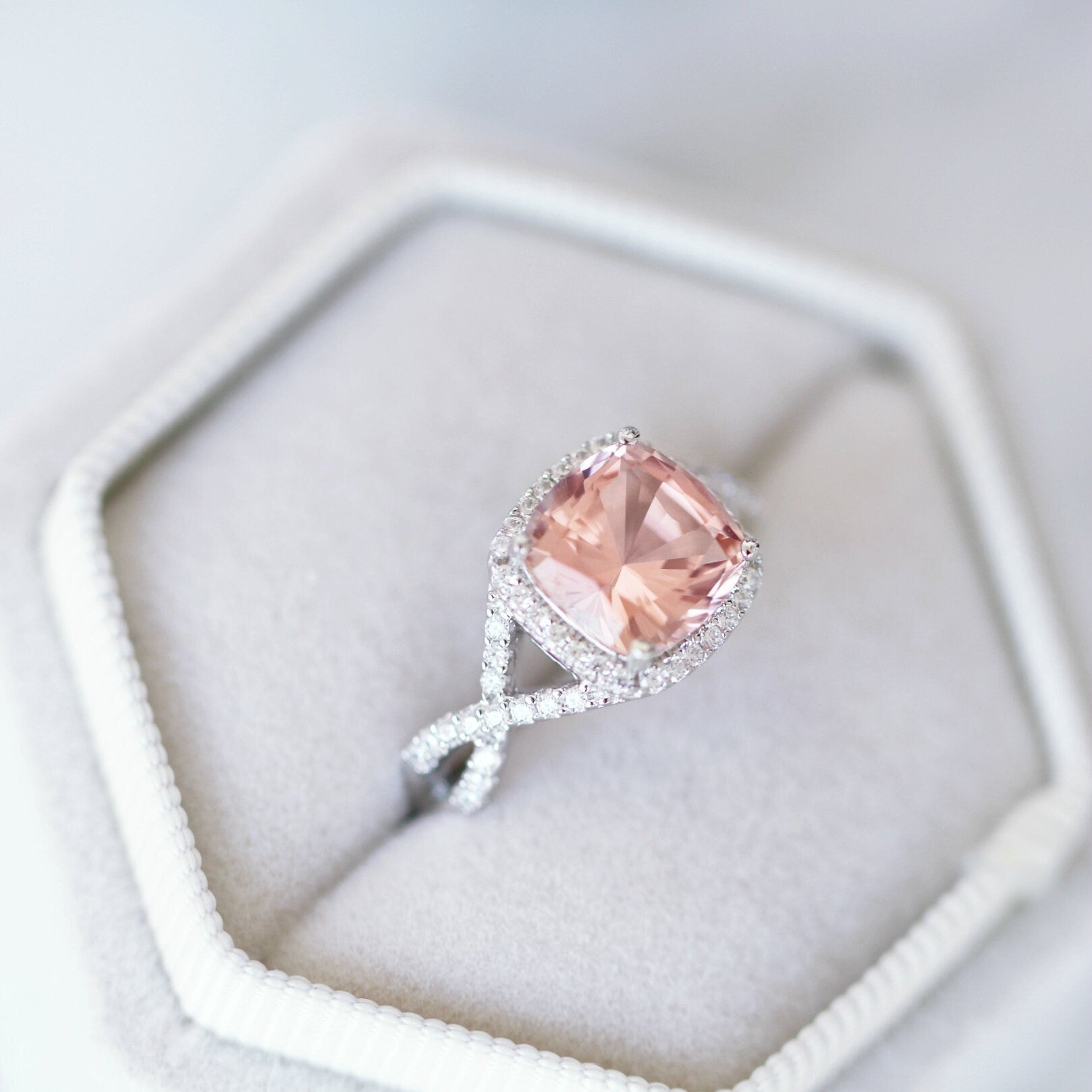 Flair Morganite Ring in Sterling Silver - Elegant Rose Gold Plated Jewelry for Women, Perfect for Engagement, Wedding & Anniversary Gifts