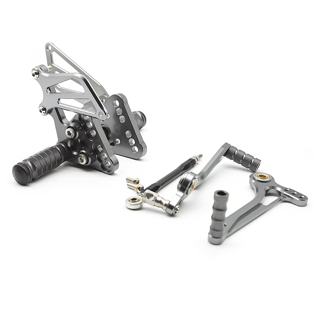 Adjustable CNC GSXR1000 05-06 Motorcycle Rearset Foot Pegs - Fully Customizable Footrests for Suzuki GSX-R1000 (2005-2006) - Lightweight Gray Foot Boards for Racing & Street Riding