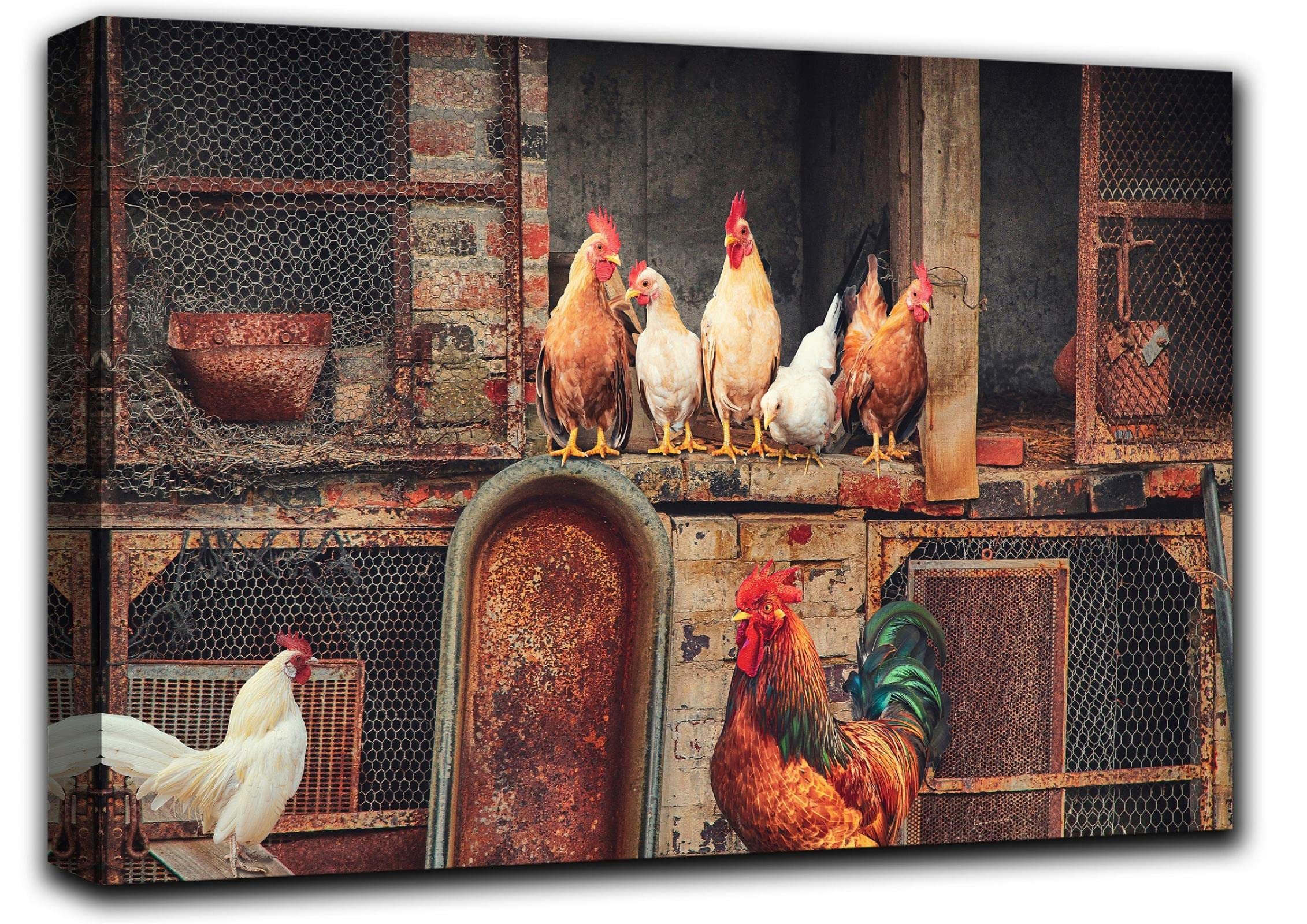 Farmhouse Rooster Wall Art Canvas - 70x100cm for Home & Kitchen Decor