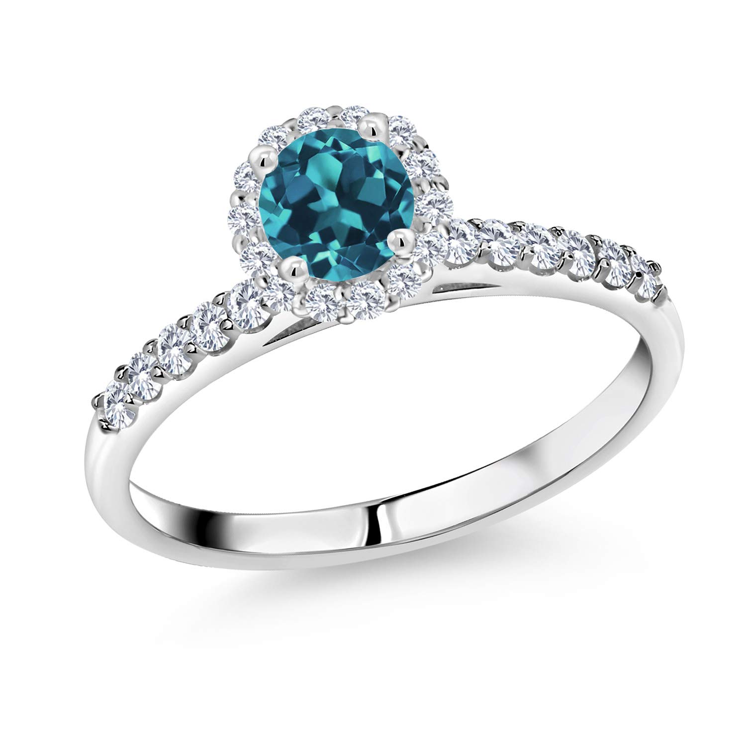 0.99 Ct London Blue Topaz & Lab-Grown Diamond Ring in 10K White Gold | Gem Stone King | Elegant Engagement, Anniversary Gift for Women