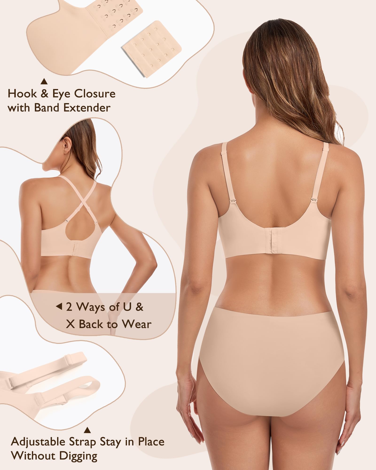 HORISUN Women's Comfortable Wireless Bra with Padded Full Coverage Support - Seamless Underwire-Free Bras for Everyday Wear, Yoga & Workout