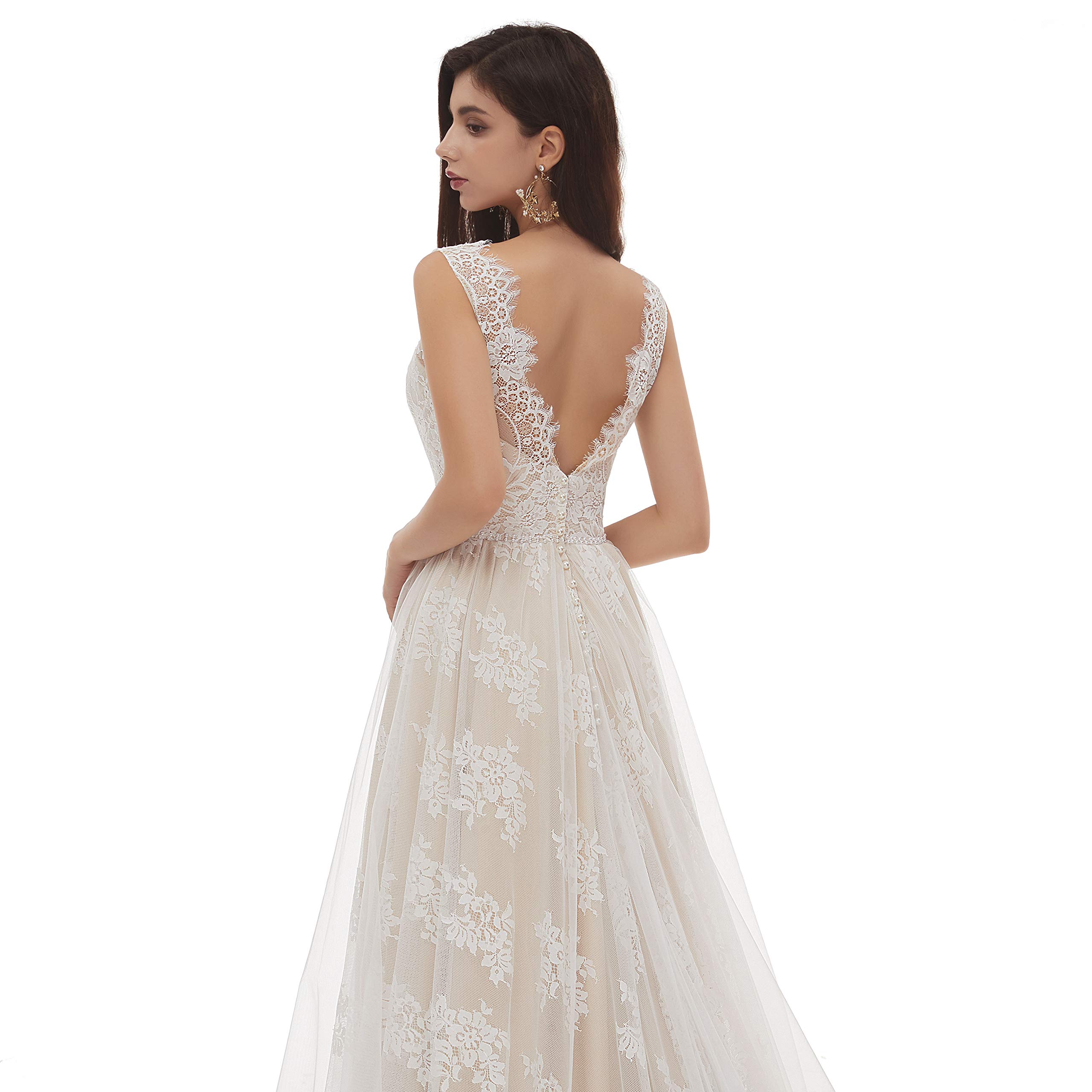 Elegant Backless Lace Wedding Dress for Beach Brides - Romantic Boho Bridal Gown with Sexy Open Back Design | Perfect for Beach Weddings, Vow Renewals & Destination Ceremonies