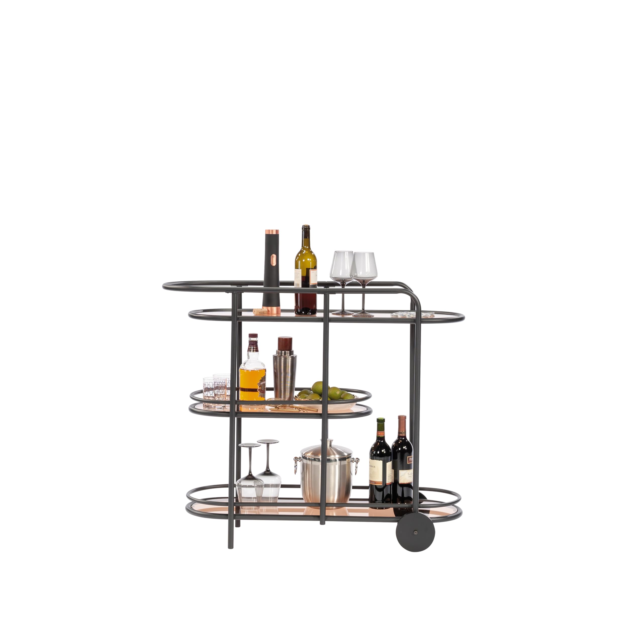 Sauder Coral Cape Bar Cart - Black Metal & Glass Rolling Drink Cart for Home, Kitchen, or Party - Perfect for Serving Cocktails, Wine, and Beverages