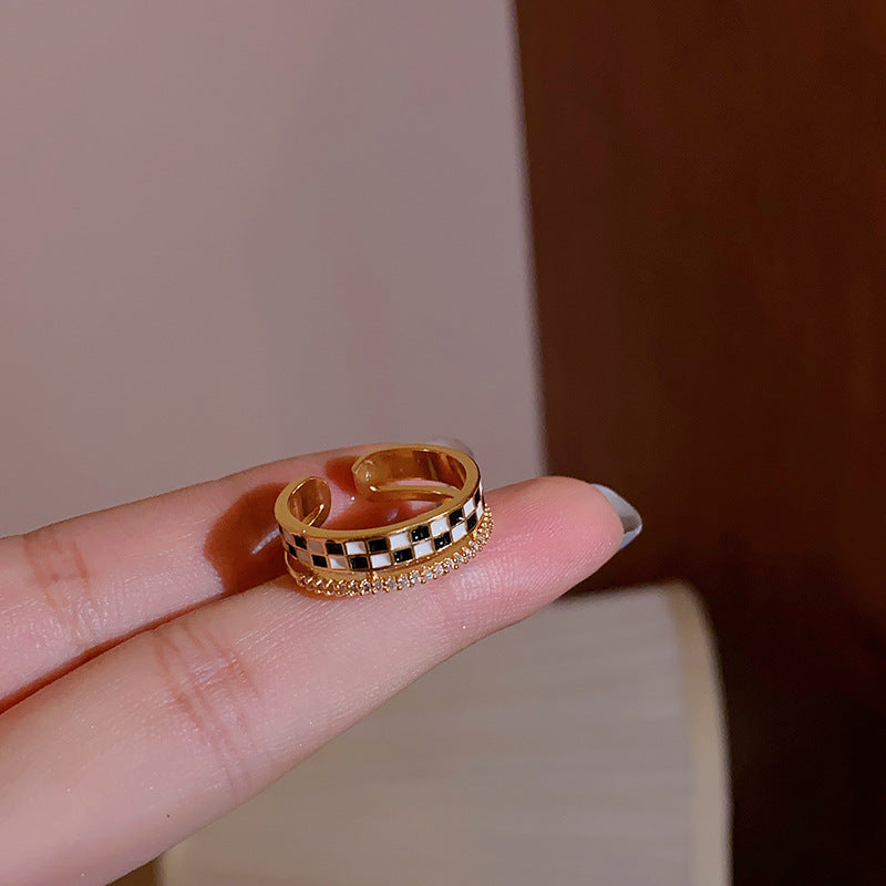 Checkerboard Eternity Layer Band Rings for Women - Stackable Geometric Wedding Rings | HR661 | Perfect for Stacking, Anniversary Gifts & Everyday Fashion Jewelry
