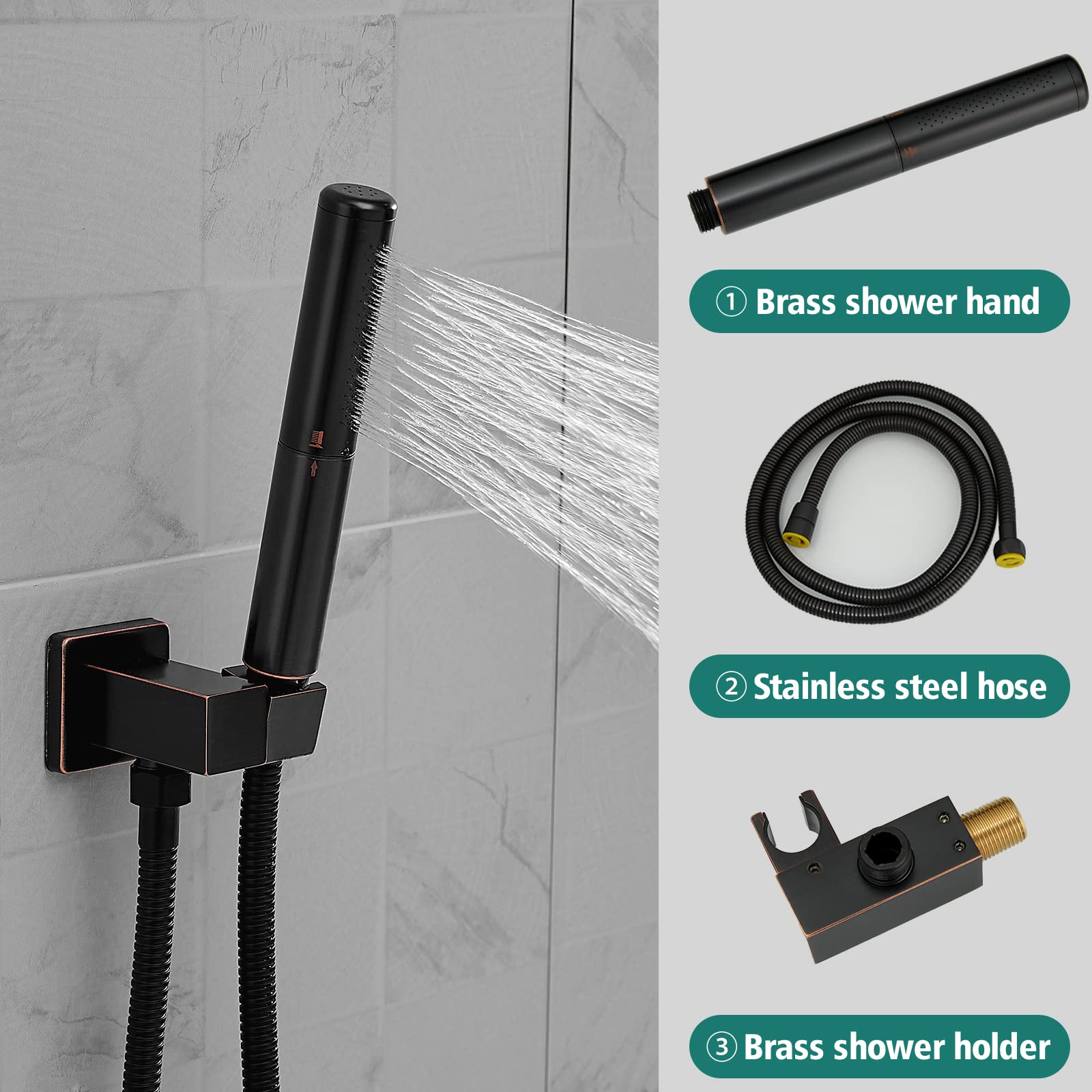 Hoimpro 12 Inch Bronze Rain Shower Head with Handheld Shower Combo - Wall Mounted Rainfall Shower System Set (Oil Rubbed Bronze Finish) for Bathroom Remodel & Spa-Like Shower Experience