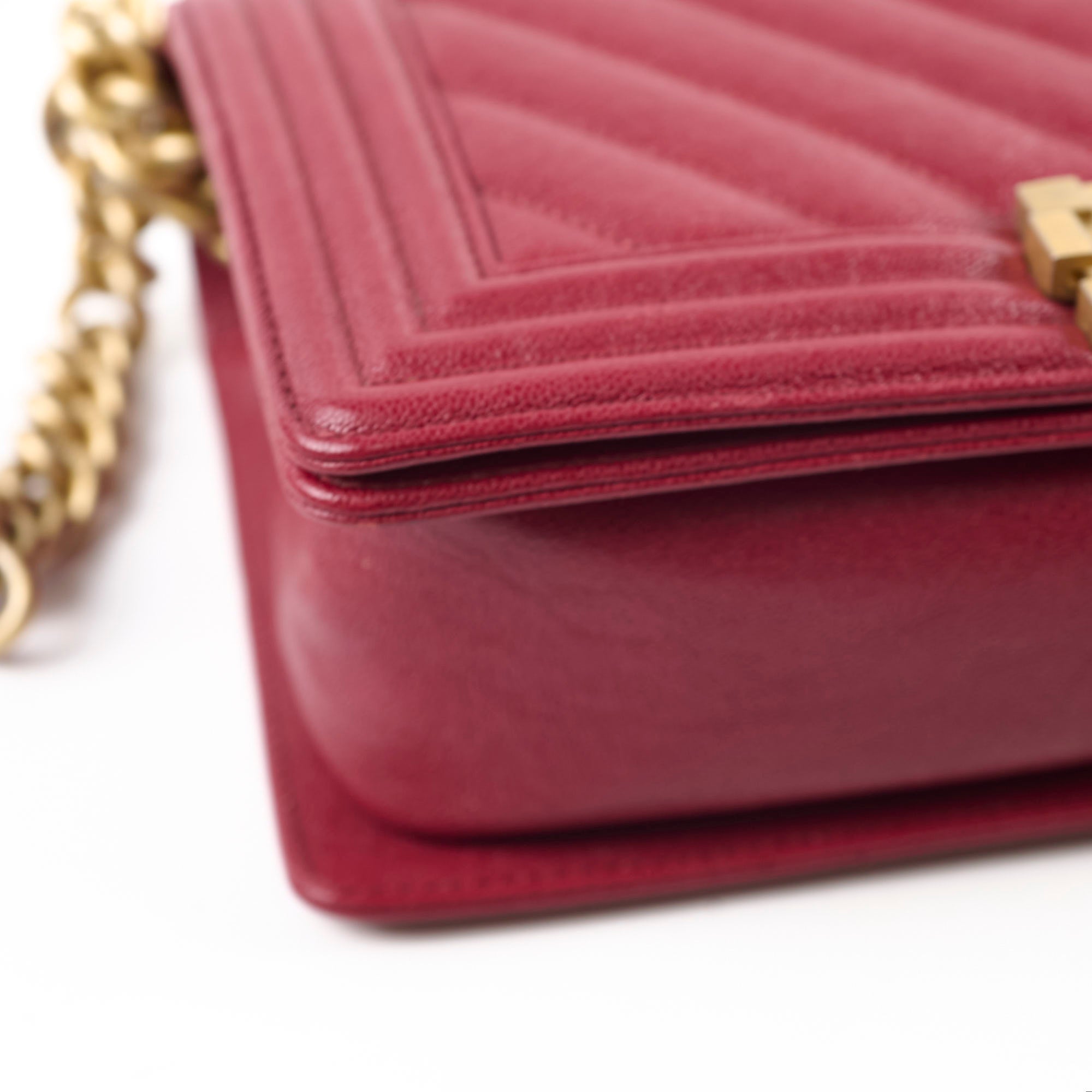 Chanel Old Medium Boy Bag in Red Chevron Caviar Leather - Classic Flap Shoulder Bag for Women | Perfect for Date Night, Office & Luxury Events