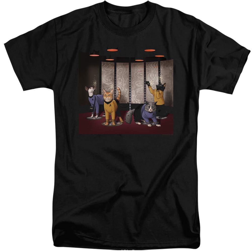 Star Trek Beam Meow Up Black Tall T-Shirt | Sci-Fi Cat Lover Tee for Cosplay, Conventions & Everyday Wear