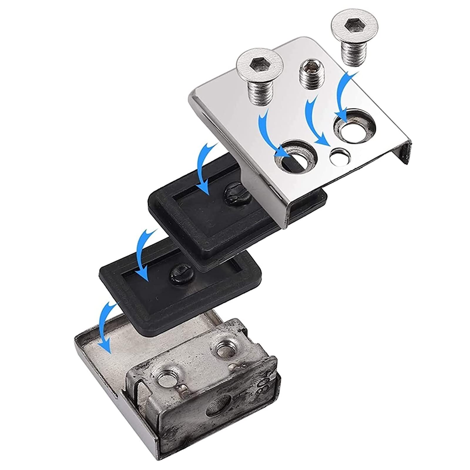 8-Pack 304 Stainless Steel Adjustable Glass Clip Clamps - Flat Back Bracket Holder for 10-12mm Glass Panels - Perfect for Balustrades, Staircase Handrails & Glass Partitions (Indoor/Outdoor Use)