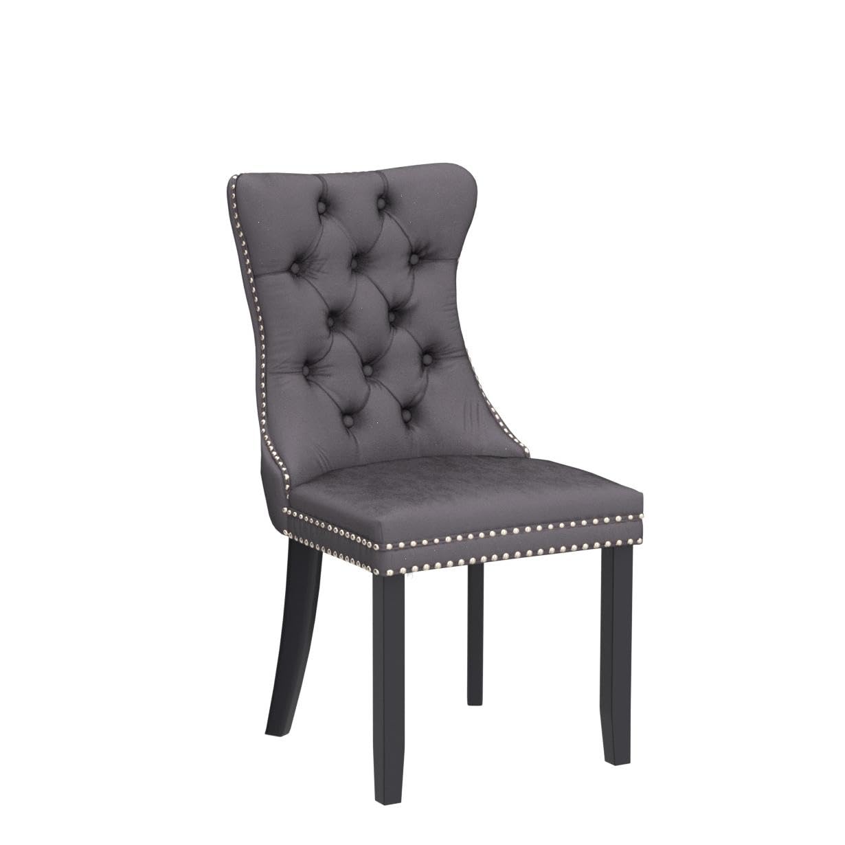 Virabit Tufted Velvet Dining Chairs Set of 2 - Upholstered Kitchen Chairs with Nailhead Trim & Solid Wood Legs - Elegant Grey Accent Chairs for Dining Room, Bedroom or Home Office Decor