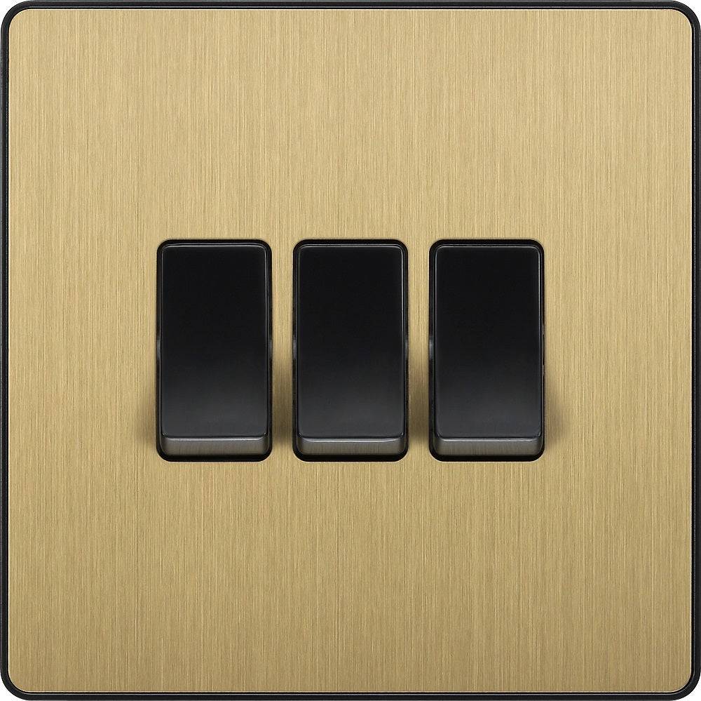 BG Evolve Satin Brass 3G 2W Light Switch PCDSB43B - Premium Electrical Switch for Home & Office Lighting Control
