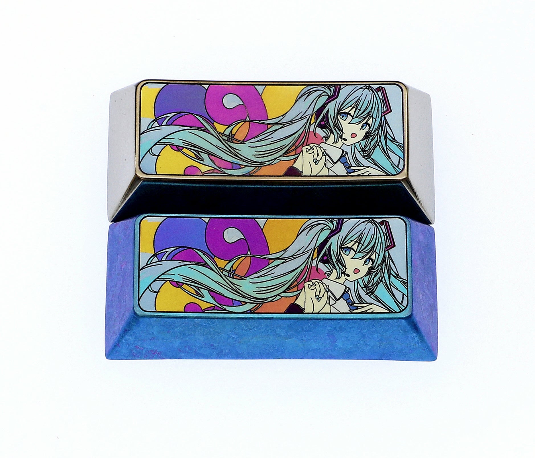 Hatsune Miku 2.25U Titanium Alloy Metal Custom Keycap - Anime Themed Mechanical Keyboard Accessory for Gaming & Typing Enthusiasts