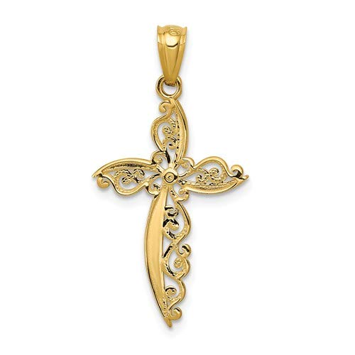 Roy Rose Jewelry 14K Yellow Gold Scroll Design Cross Pendant Necklace - Elegant Religious Jewelry for Women, Perfect for Church, Weddings & Everyday Wear