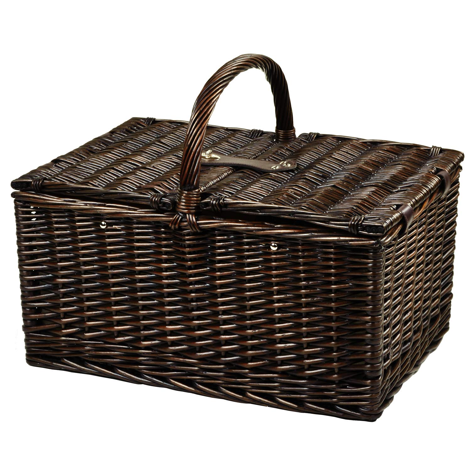 Premium Buckingham Picnic Basket for 4 with Soft Blanket - Perfect for Outdoor Dining, Beach Picnics & Camping Trips (Brown)