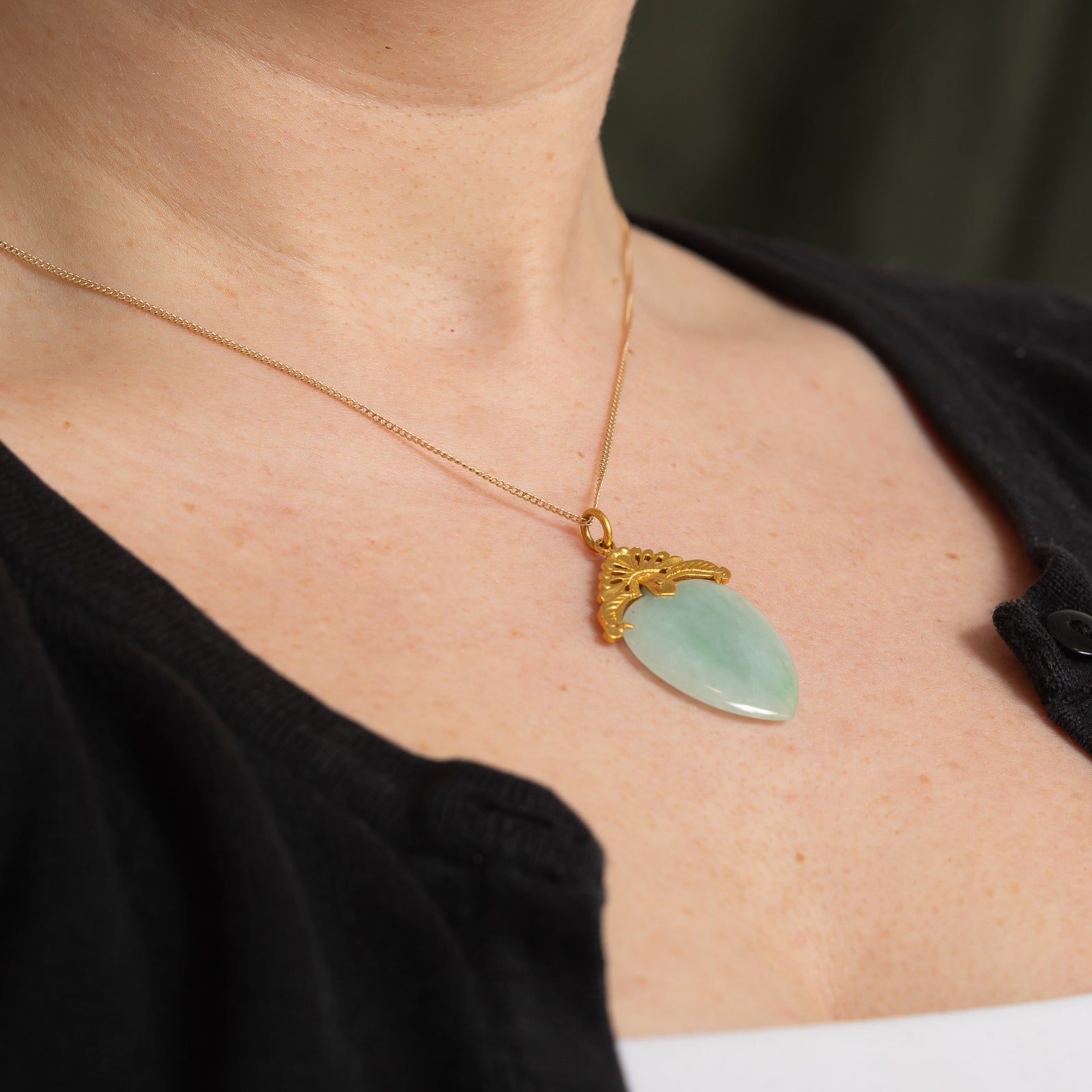 24K Gold Heart Cut Jadeite Pendant Necklace - 35.00 Carat Natural Green Jade Jewelry for Women | Perfect Gift for Anniversary, Valentine's Day & Special Occasions