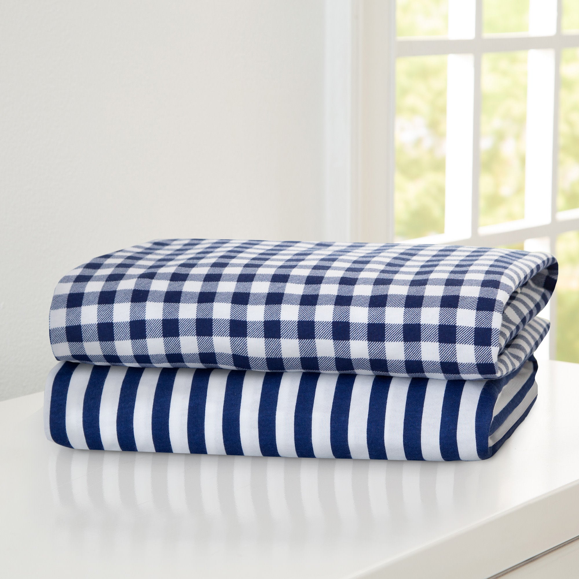 Blue Gingham Fitted Crib Sheets 2 Pack - Soft Baby Crib Bedding Set for Boys & Girls - Perfect for Nursery, Daycare & Travel