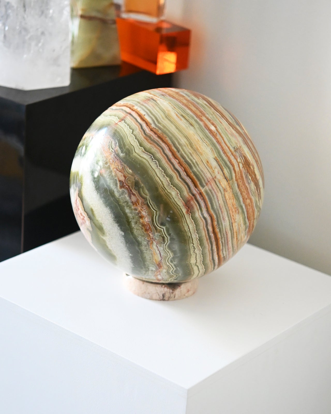25lb Banded Green Onyx Sphere - Natural Healing Crystal Ball for Meditation, Feng Shui, and Home Decor - Perfect for Yoga Studios, Spiritual Gifts, and Energy Work