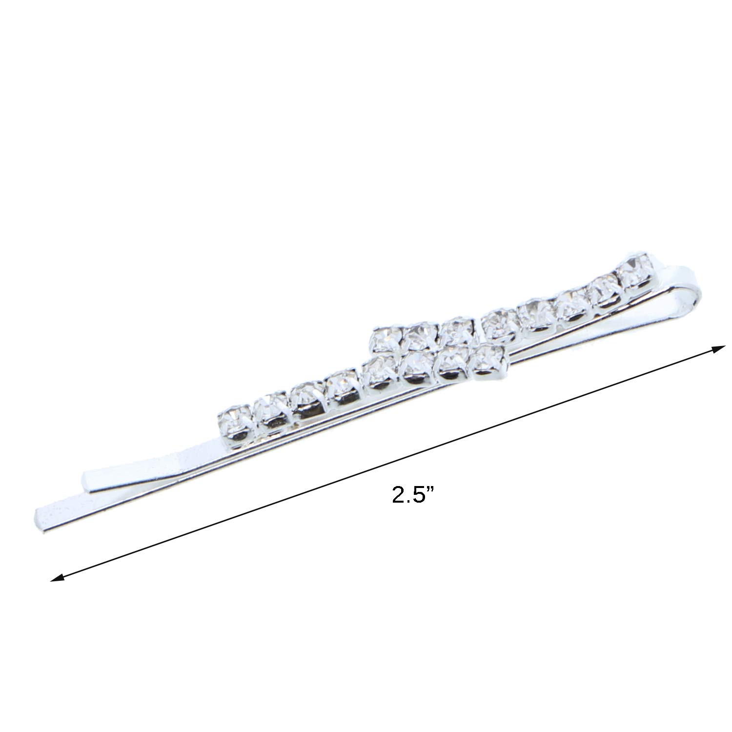 2.5 Inch Elegant Silver Rhinestone Wedding Bobby Pin Hair Barrette Set of 10 for Women - Perfect for Bridal, Prom, and Formal Events