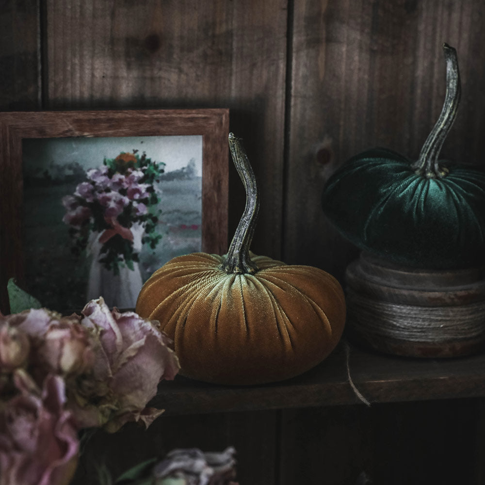 Luxury Velvet Pumpkin Decor for Fall - Elegant Autumn Home Decor, Thanksgiving & Halloween Table Centerpiece, Seasonal Mantel Display