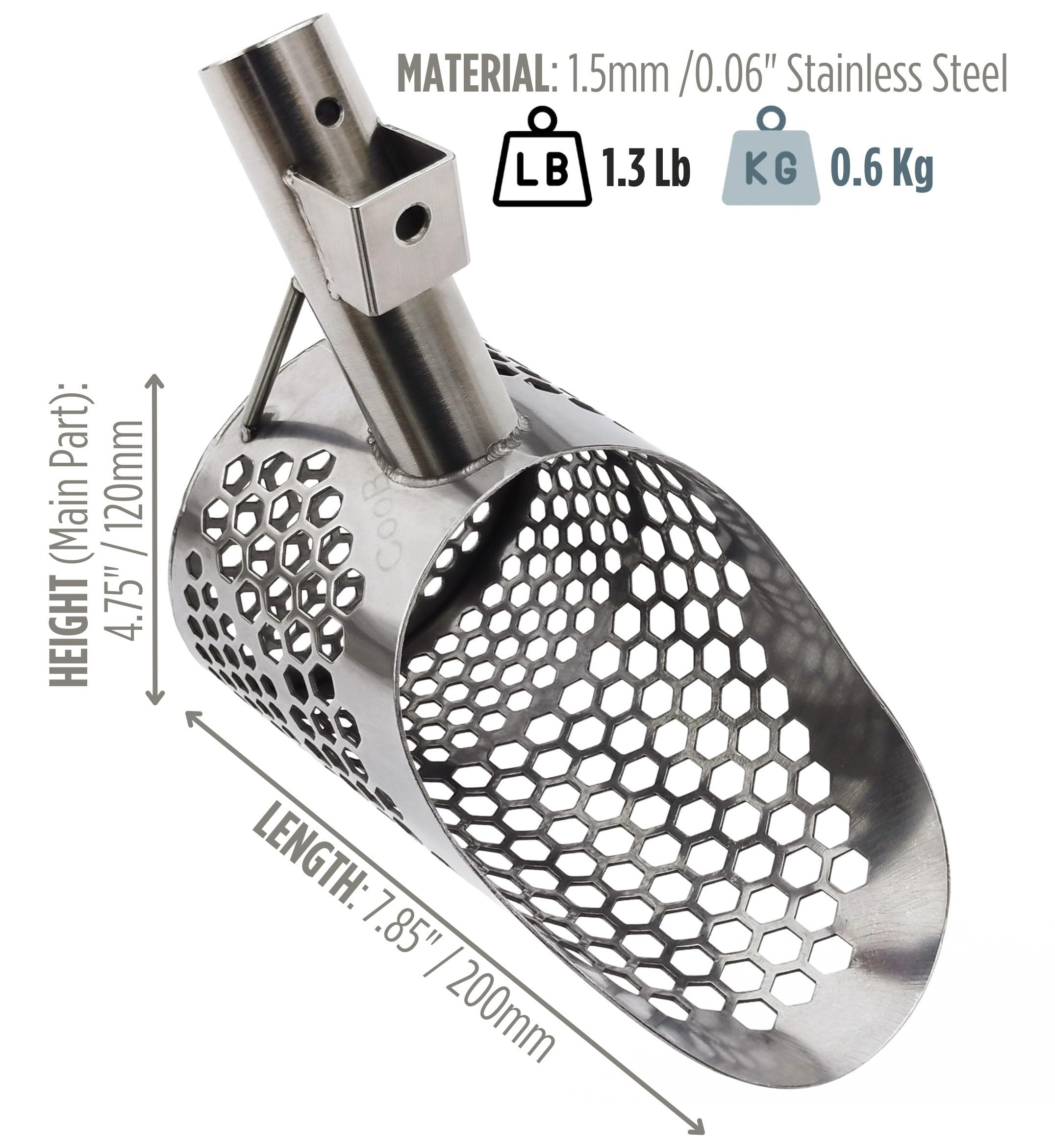 Premium CooB Sand Scoop for Metal Detecting - Stainless Steel Treasure Hunting Tool with Carbon Fiber Handle - Perfect for Beach, Desert & Outdoor Gold Prospecting Adventures