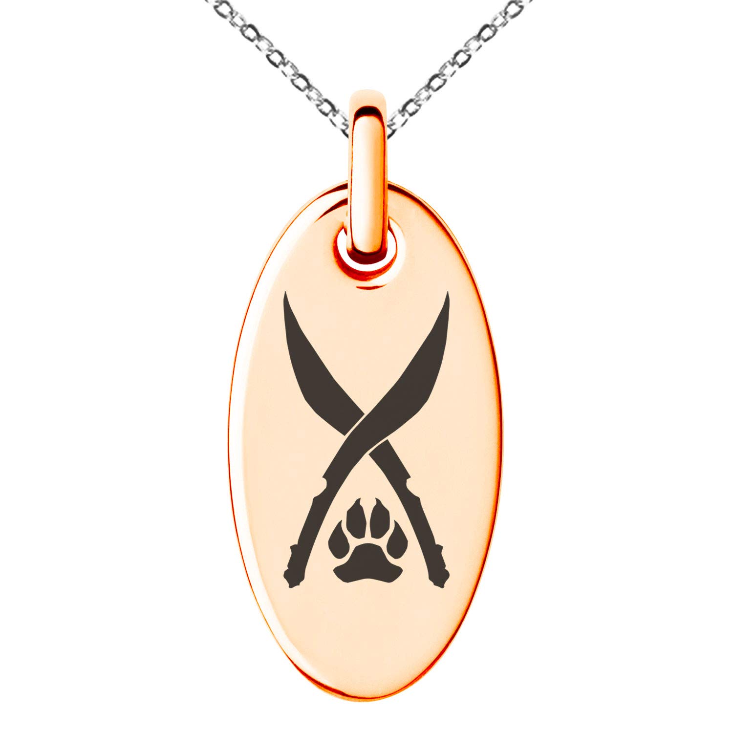 Stainless Steel Ranger Emblem Small Oval Charm Pendant Necklace for Men & Women - Outdoor Adventure, Military Style Jewelry Gift for Camping Hiking