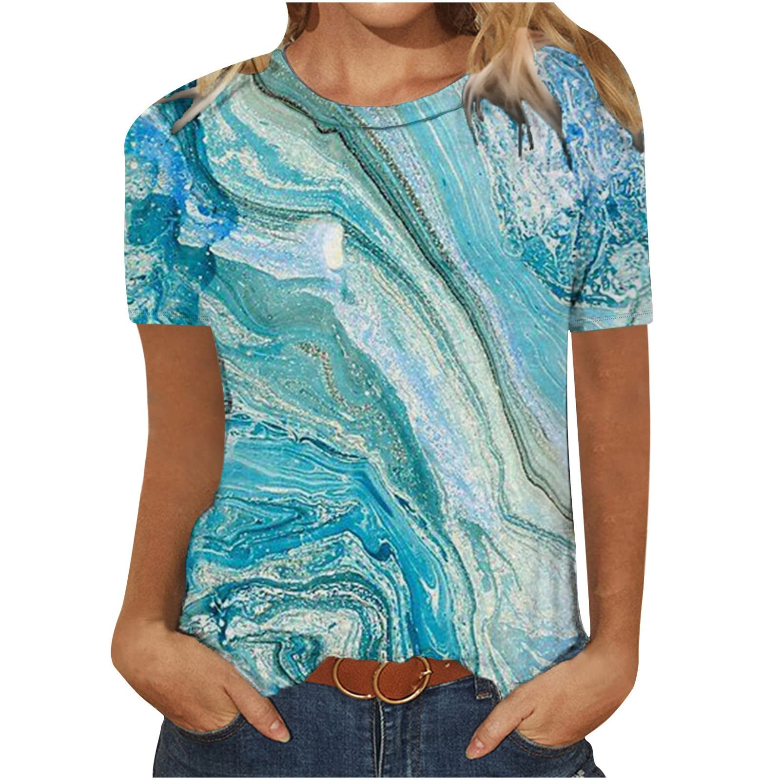 Women's Fashion Tops - Summer Slim Fit 3D Printed Sequin Blouse Short Sleeve Trendy Tee Shirts | Casual Wear for Parties, Dating & Daily Outfits