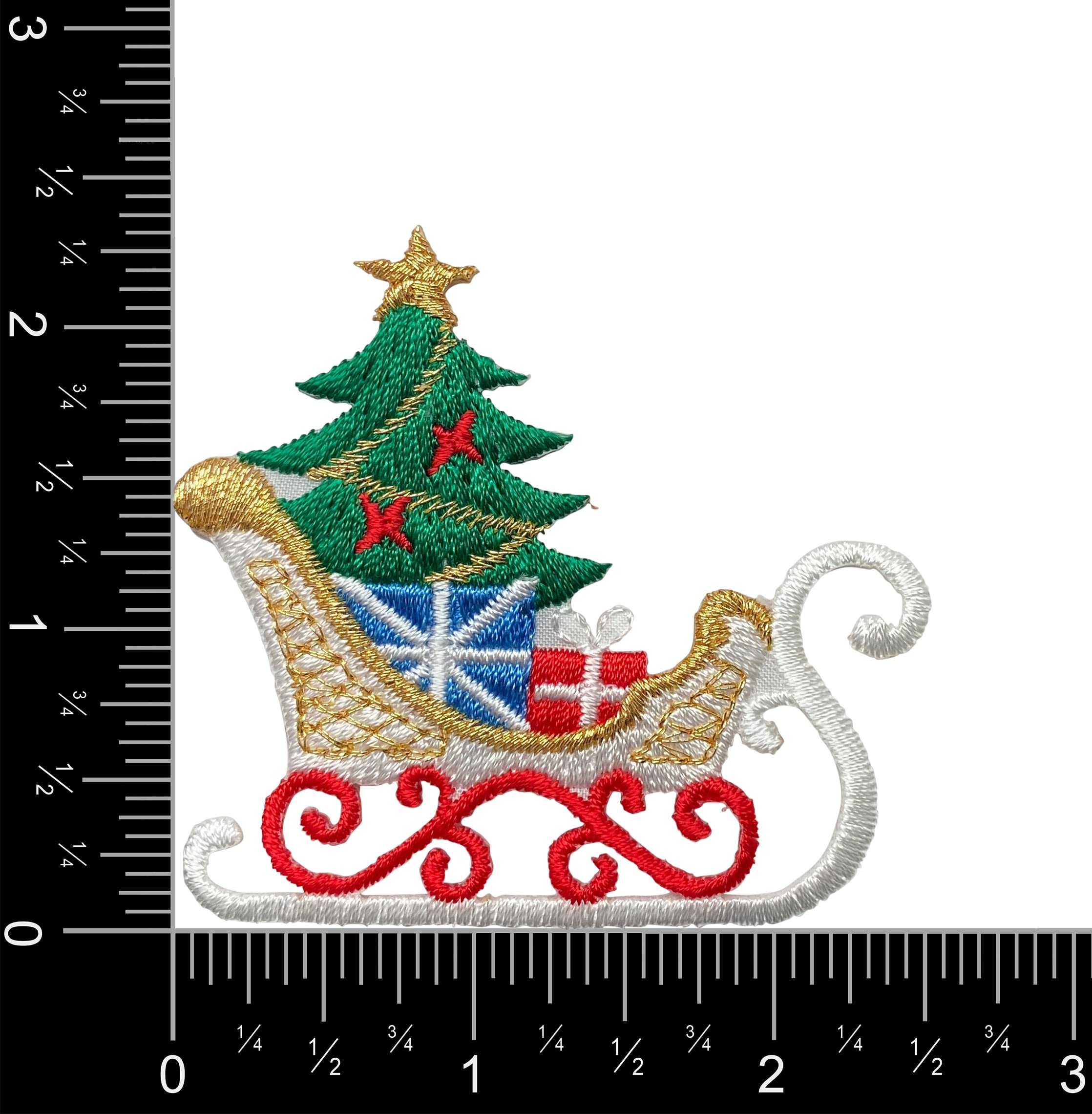 Christmas Sleigh with Gifts Embroidered Iron-On Patch for Jackets, Hats & DIY Crafts - Holiday Decor & Festive Apparel Accessory