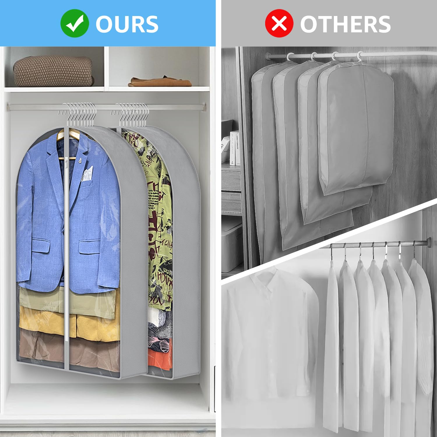 4 Pack 40'' Garment Bags for Hanging Clothes - 6.5'' Gusseted Storage Bags with Zipper - Travel Suit Protector for Clothes, Dresses & Formal Wear - Perfect for Closet Organization, Moving & Business Trips