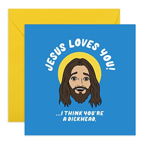 Funny Birthday Card for Brother or Sister - 'Jesus Loves You' Rude Humor Greeting Card with Fun Stickers - Perfect for Sibling Gifts, Birthday Surprises & Christian Humor