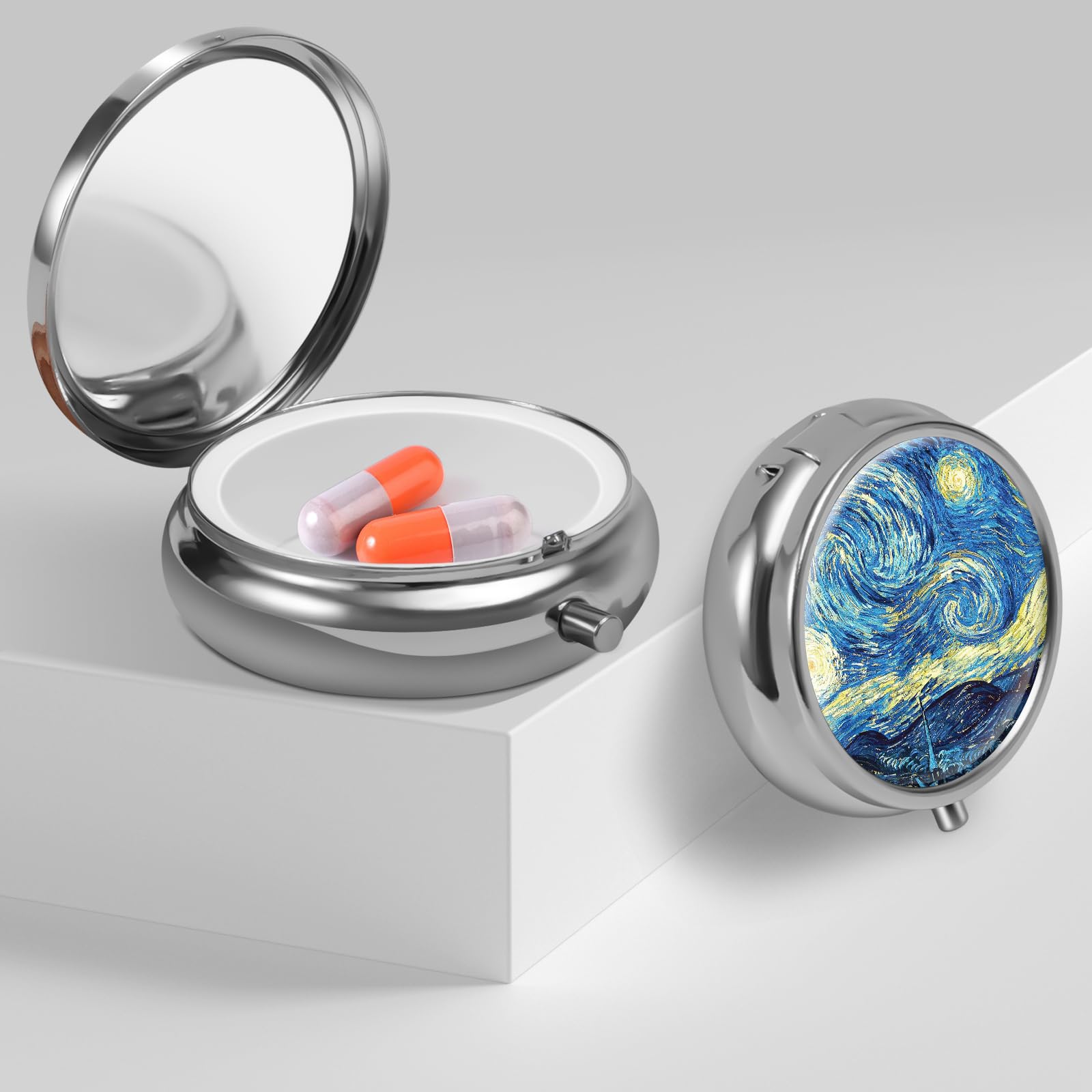 Mini Pill Organizer - Portable & Cute Small Pill Box for Vitamins, Medications, Fish Oil & Supplements | Travel, Daily Use & Emergency Kit (Blue Moon)