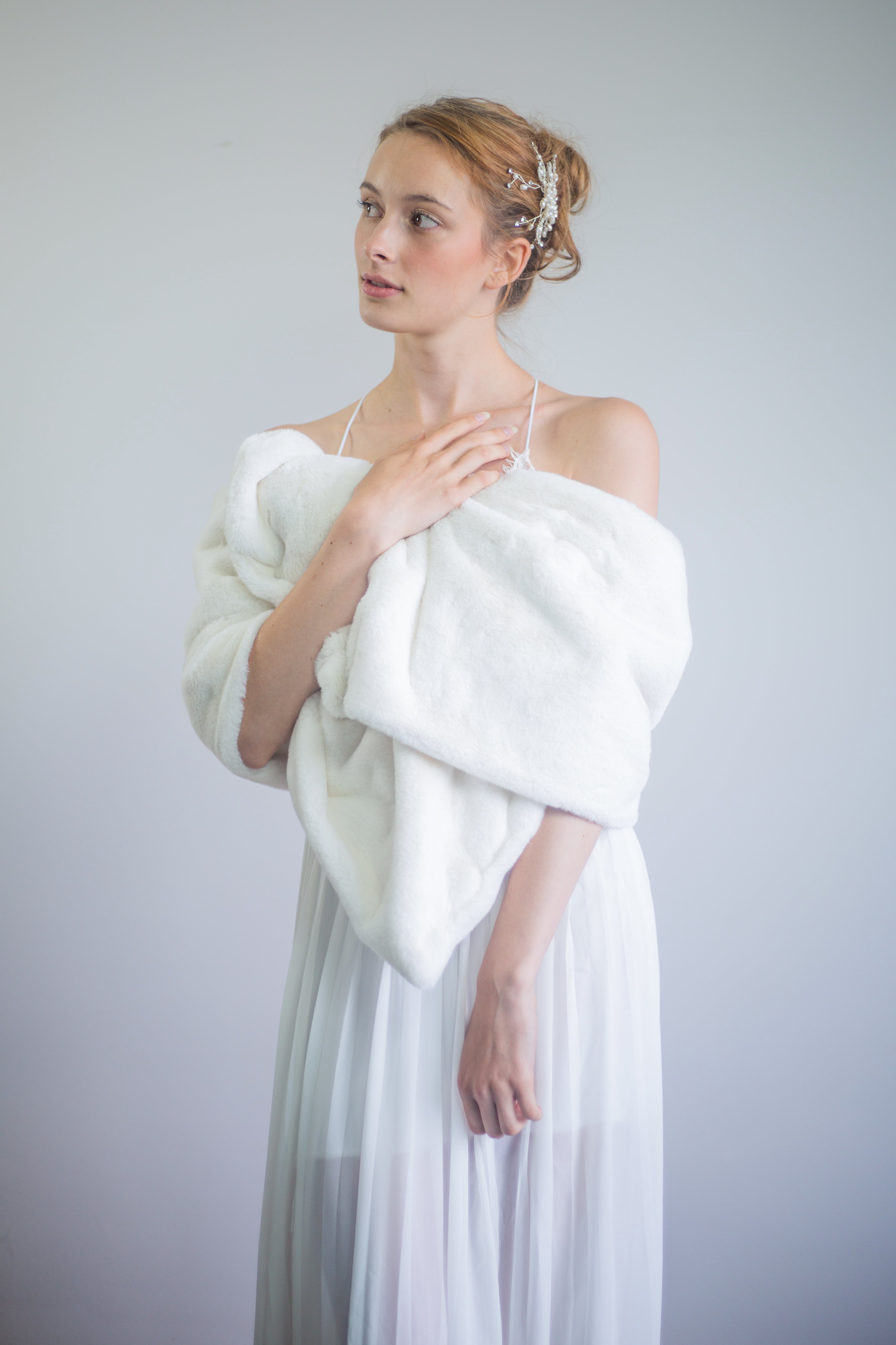 Luxury Ivory Double-Sided Fur Shawl Wrap - Soft & Warm Winter Accessory for Women (Jenny Wht05) | Perfect for Parties, Weddings & Cold Weather Fashion
