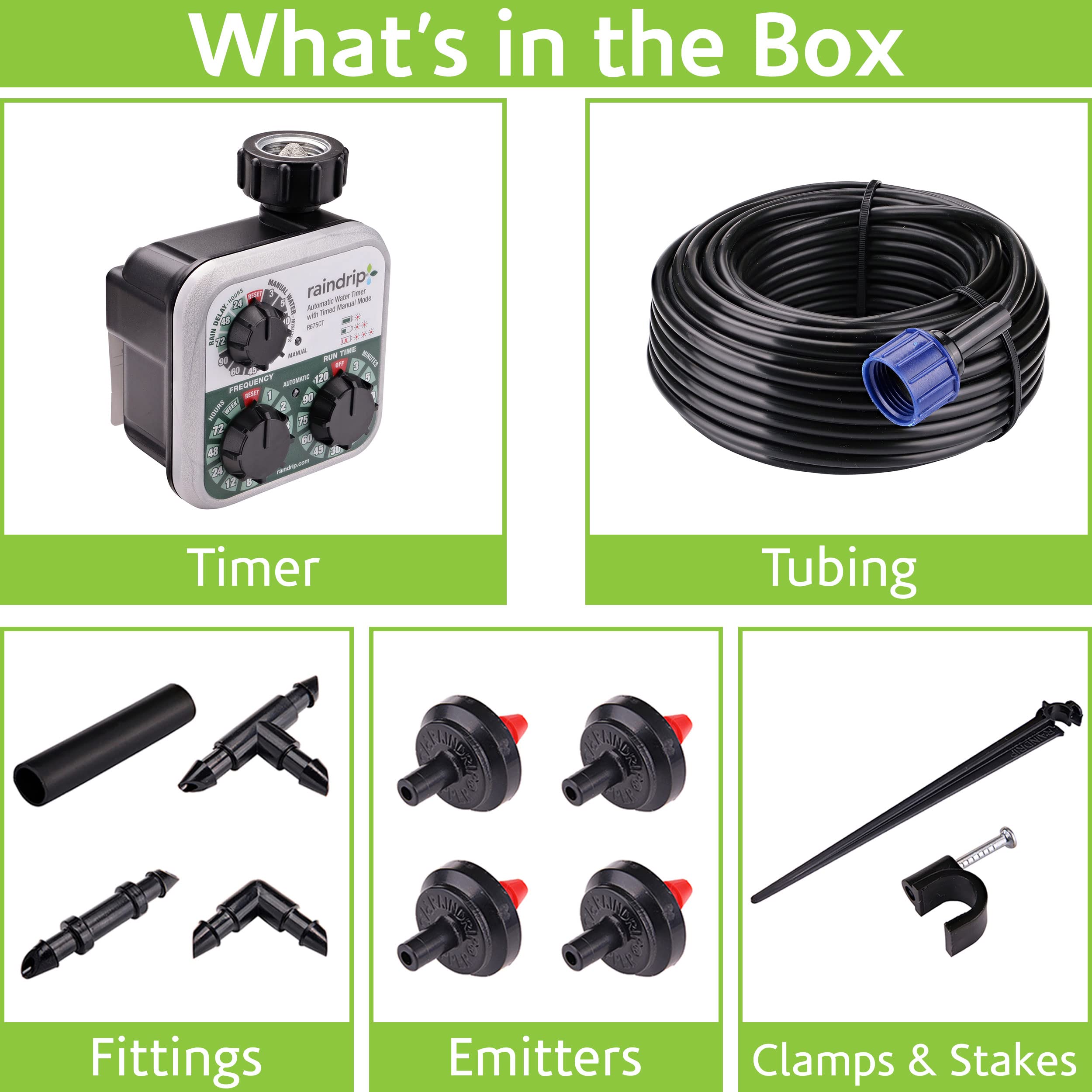 Raindrip R560DP Automatic Drip Irrigation Kit with Timer - Adjustable Watering System for 20 Plants, Includes 20 Drippers - Perfect for Containers, Hanging Baskets, Potted Plants & Garden Beds (Black)