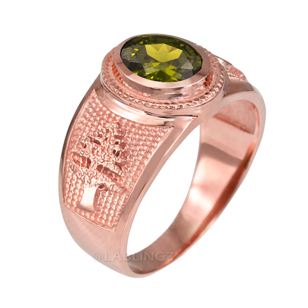 14K Rose Gold Cedar Tree Ring with August Birthstone for Women