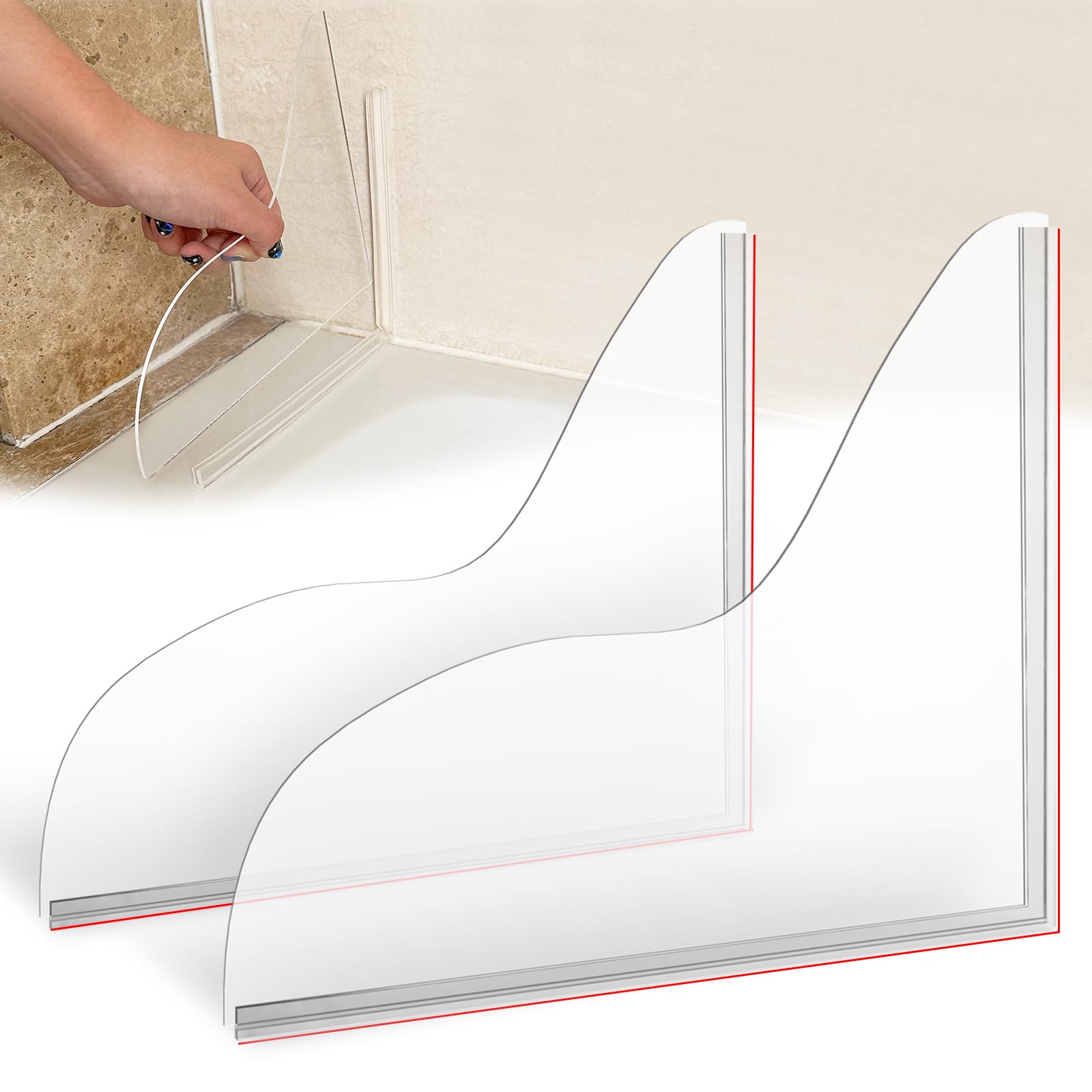 **Honitra Upgraded Self-Adhesive Shower Splash Guard for Bathtub - 2-Pack Waterproof Corner Guards to Prevent Leaks & Keep Water in Shower - Perfect for Bathroom, Kids, and Pets**
