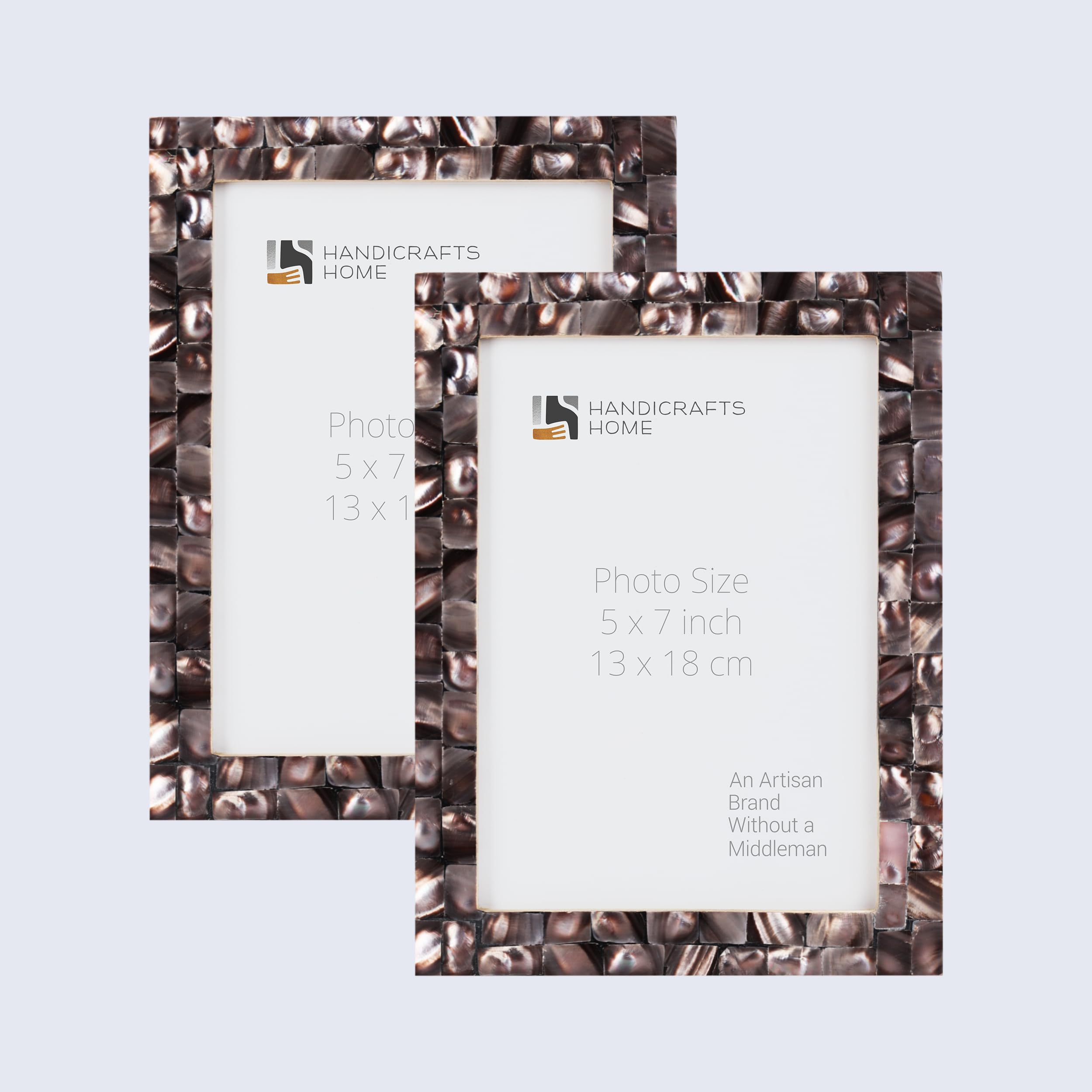 Mother of Pearl Photo Frames 5x7 - Pack of 2 for Wall & Tabletop Decor