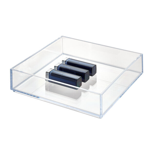 Clear Plastic Storage Organizer Box 8x8x2 Inches - Perfect for Craft Supplies, Office Accessories & Home Organization