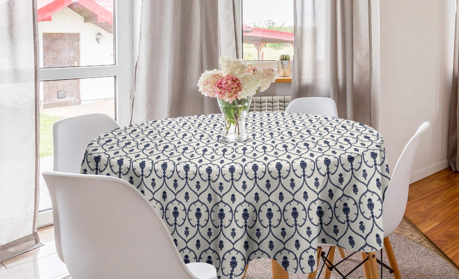 Ambesonne Navy Blue Round Tablecloth 60