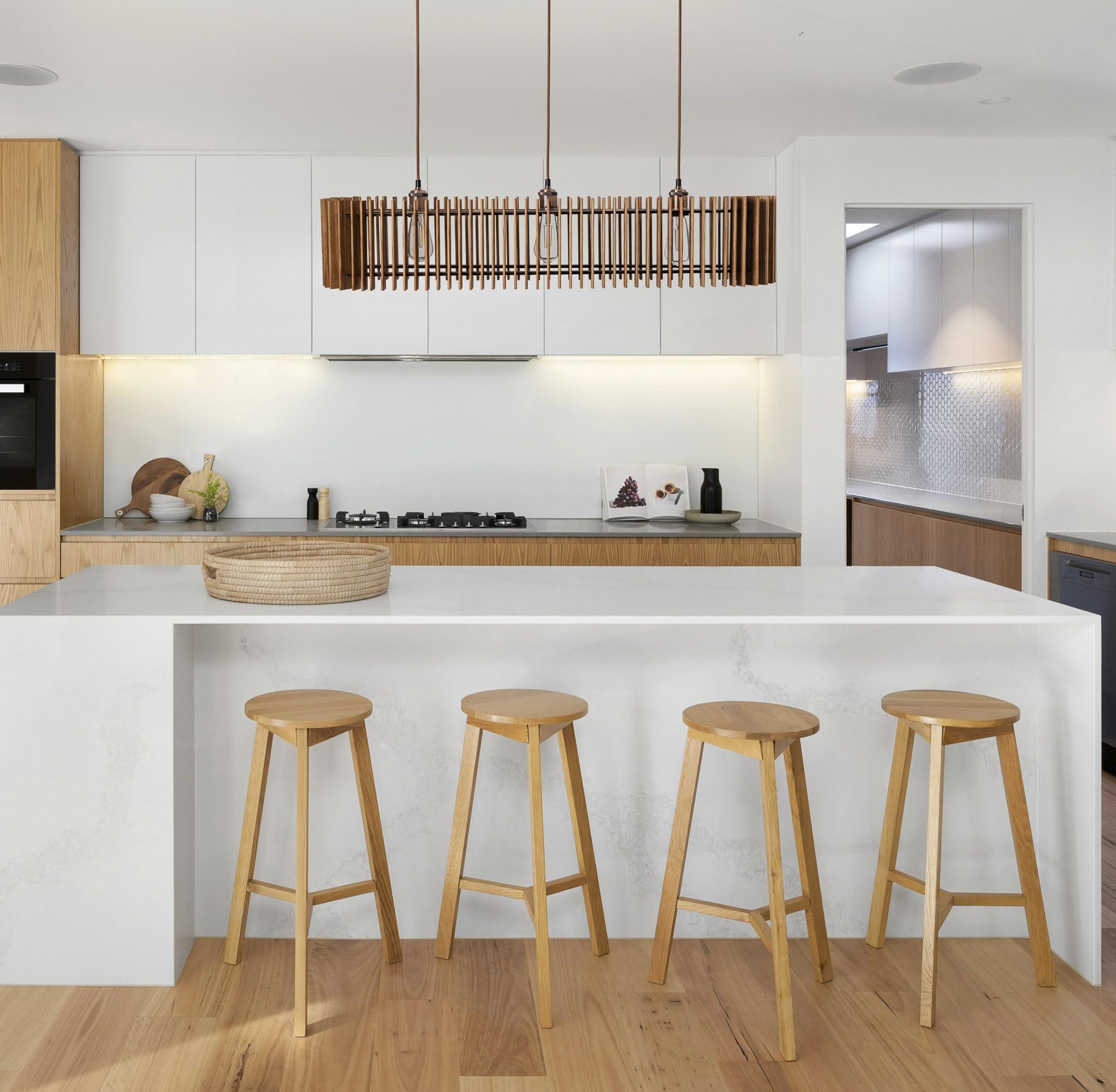 Modern Wood Pendant Light & Chandelier - Rustic Ceiling Lighting Fixture for Dining Room, Kitchen, Bedroom | Energy Efficient LED Wooden Chandelier Lighting for Home Decor