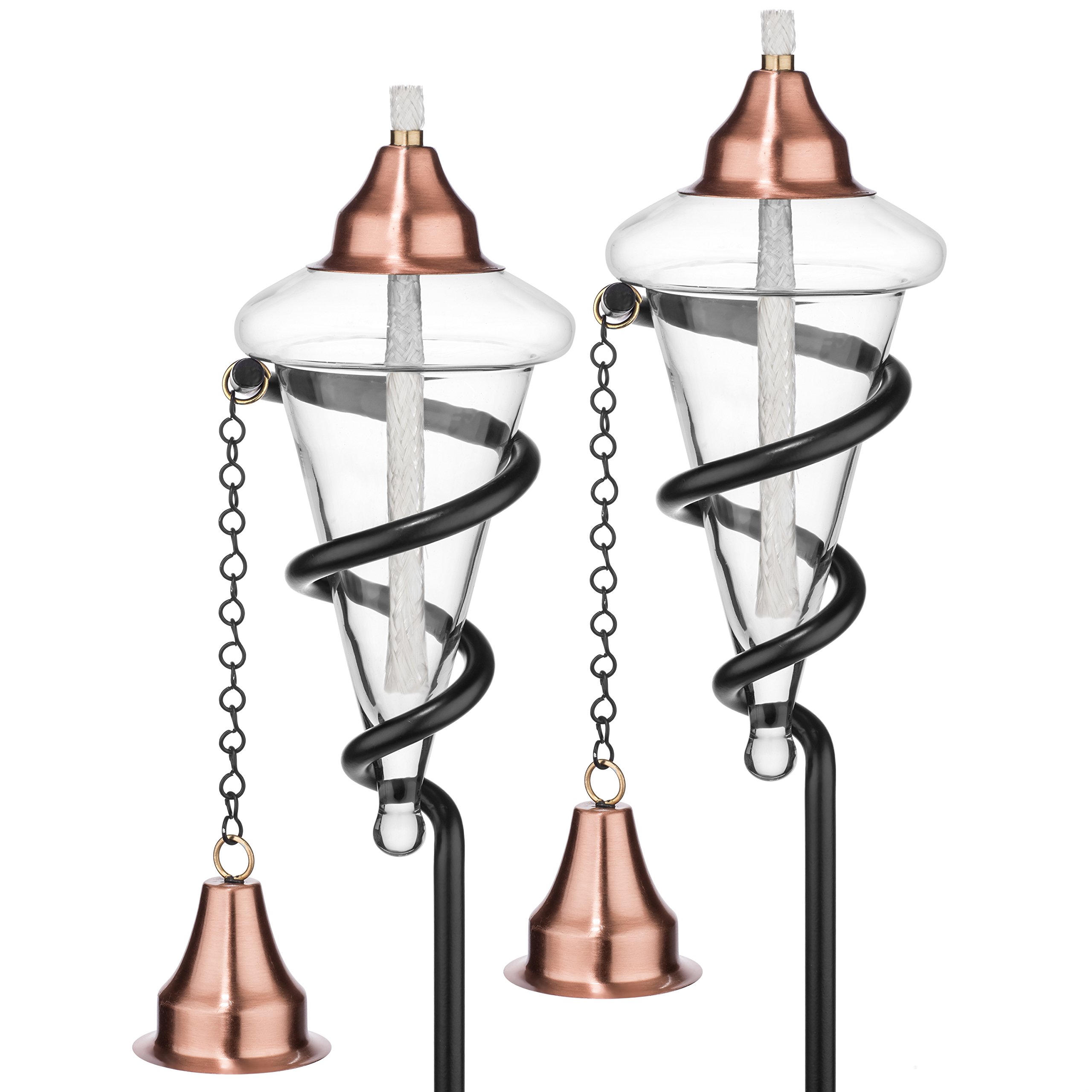 H Potter Glass Torches with Copper Tops - Set of 2 Outdoor Garden Lighting for Patio, Deck & Landscape | Perfect for Backyard Ambiance, Poolside Decor & Evening Entertaining