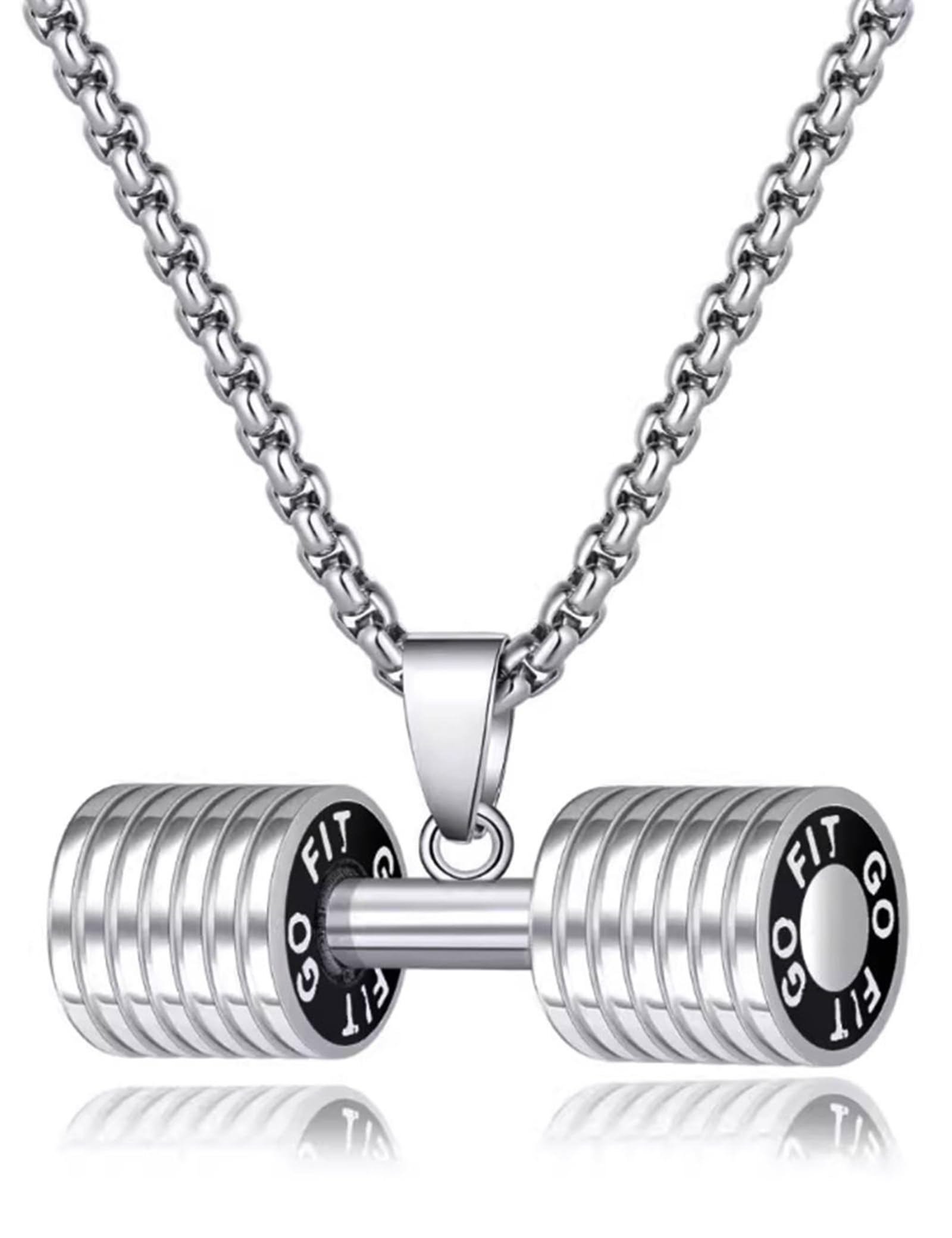 Stainless Steel Dumbbell Barbell Chain Pendant Necklace for Men & Women - Gym Jewelry for Fitness Enthusiasts - Perfect for Workouts, Bodybuilding & Casual Wear