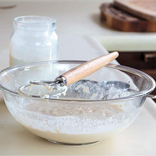 VALINK 9 Inch Stainless Steel Danish Dough Whisk with Wood Handle - Heavy Duty Kitchen Baking Tool for Mixing Bread, Cookies, Pizza Dough & Cake Batter - Perfect for Home Bakers & Professional Chefs
