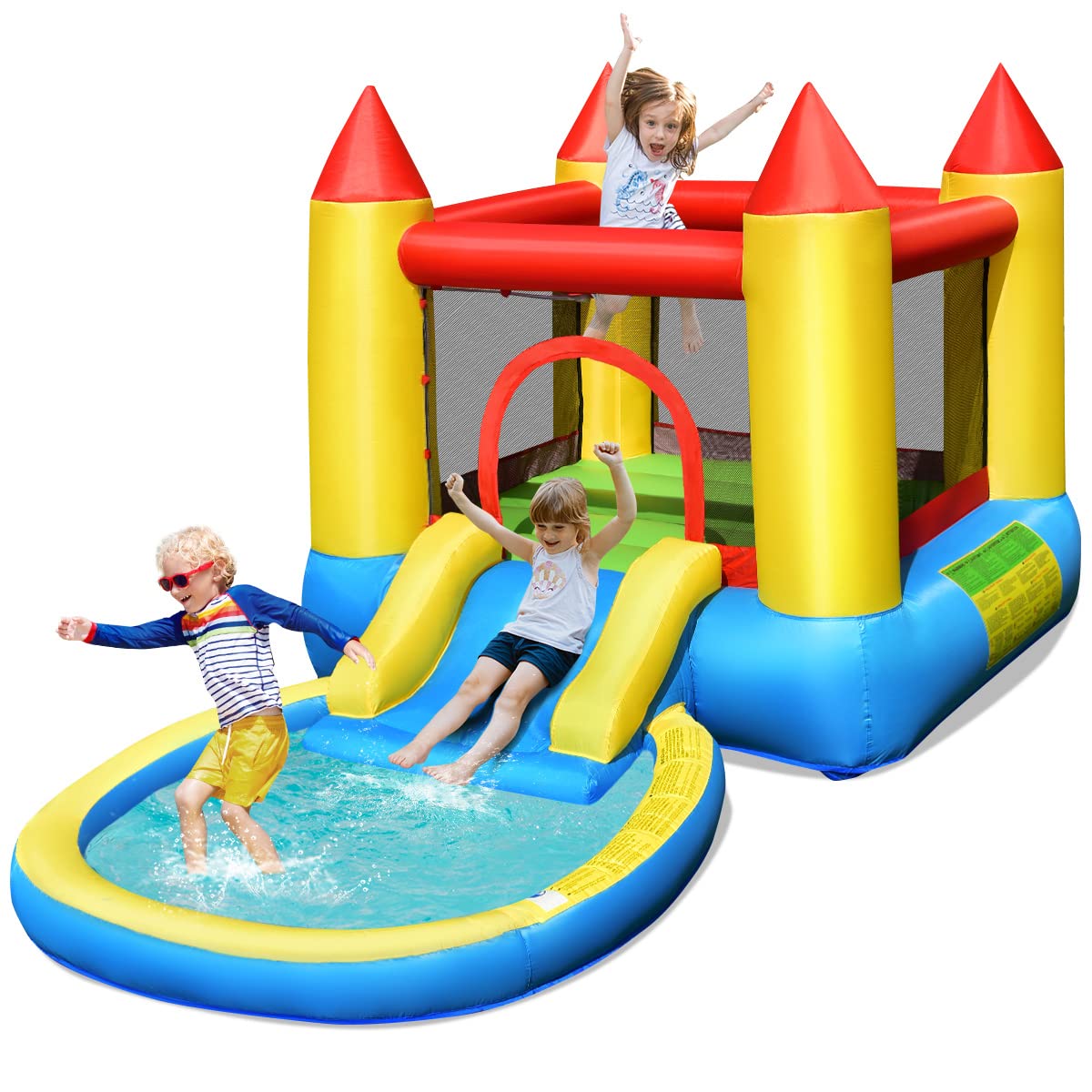**Costzon Inflatable Water Slide Bounce House with Ball Pit & Splash Pool – Kids Bouncy Jump Castle for Backyard Fun, Outdoor Birthday Parties, Summer Water Play & Toddler Gifts**