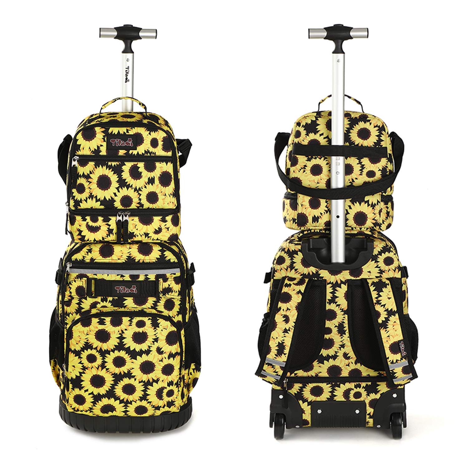 Tilami 19 Inch Rolling Backpack with Wheels & Detachable Lunch Bag - Wheeled Laptop Backpack for School, College, Travel & Work (Sunflower Yellow) - Perfect for Commuting, Business Trips & Campus Life